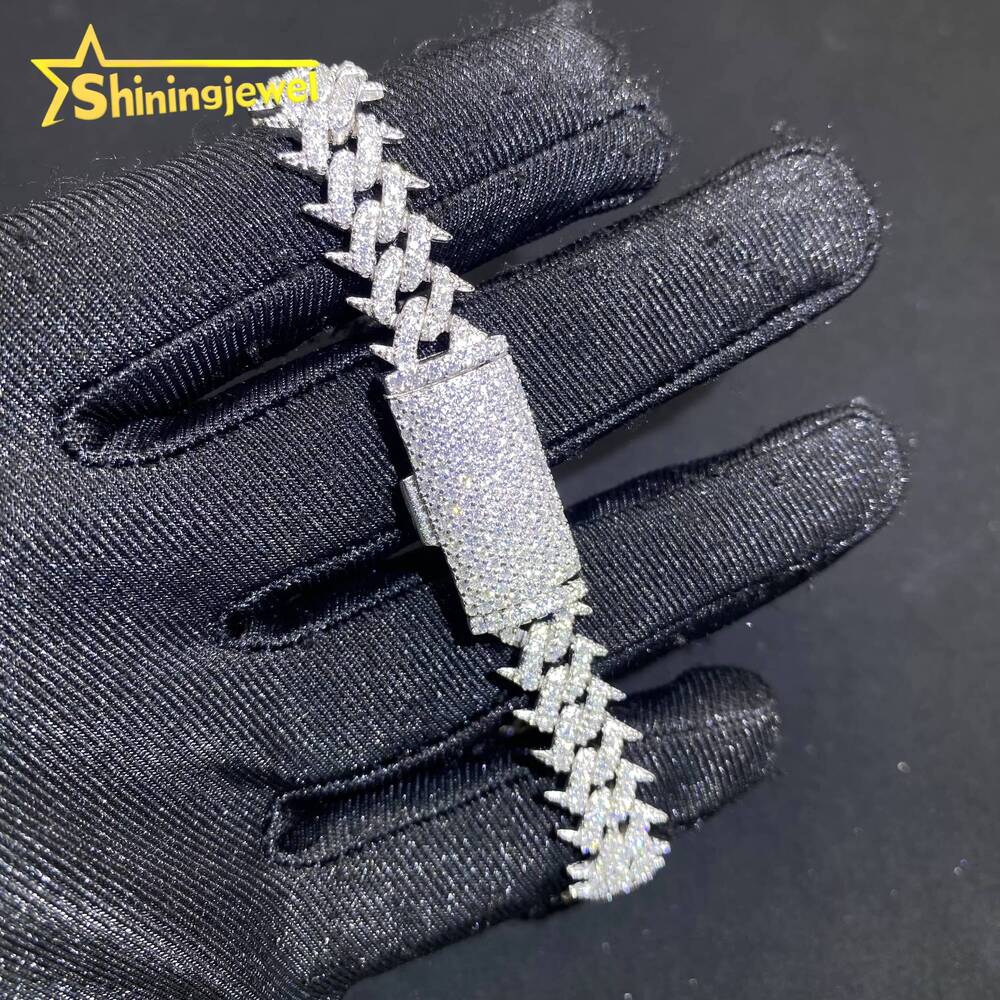 Hot Sale 10mm 925 Silver Cuban Link Chain VVS D Moissanite Iced Out Diamond Jewelry Thorn Design Miami Cuban Bracelet