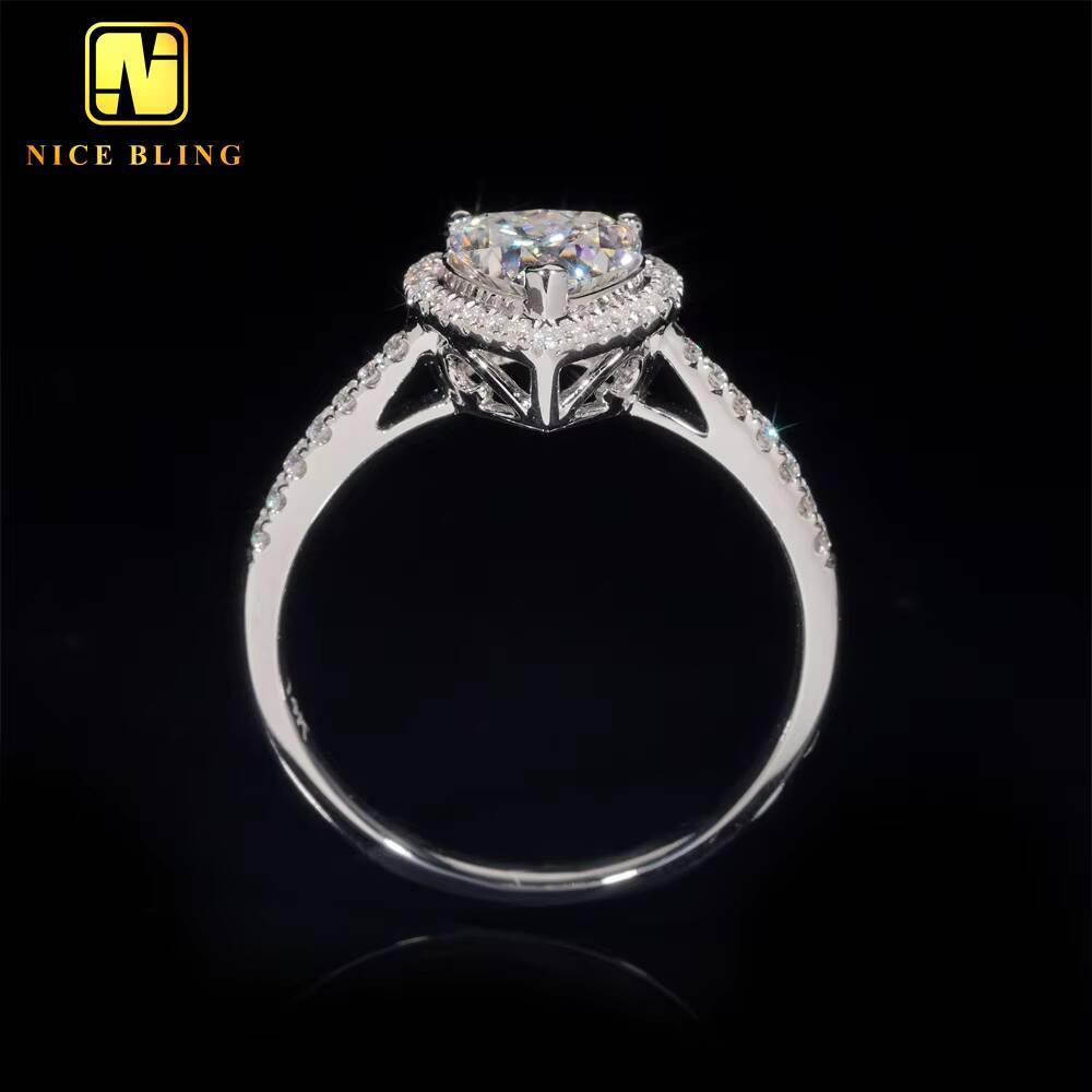 Iced Out Luxury Wedding Jewelry Diamond Custom 14K Real Gold Heart Cut VVS Moissanite Engagement Ring for Women