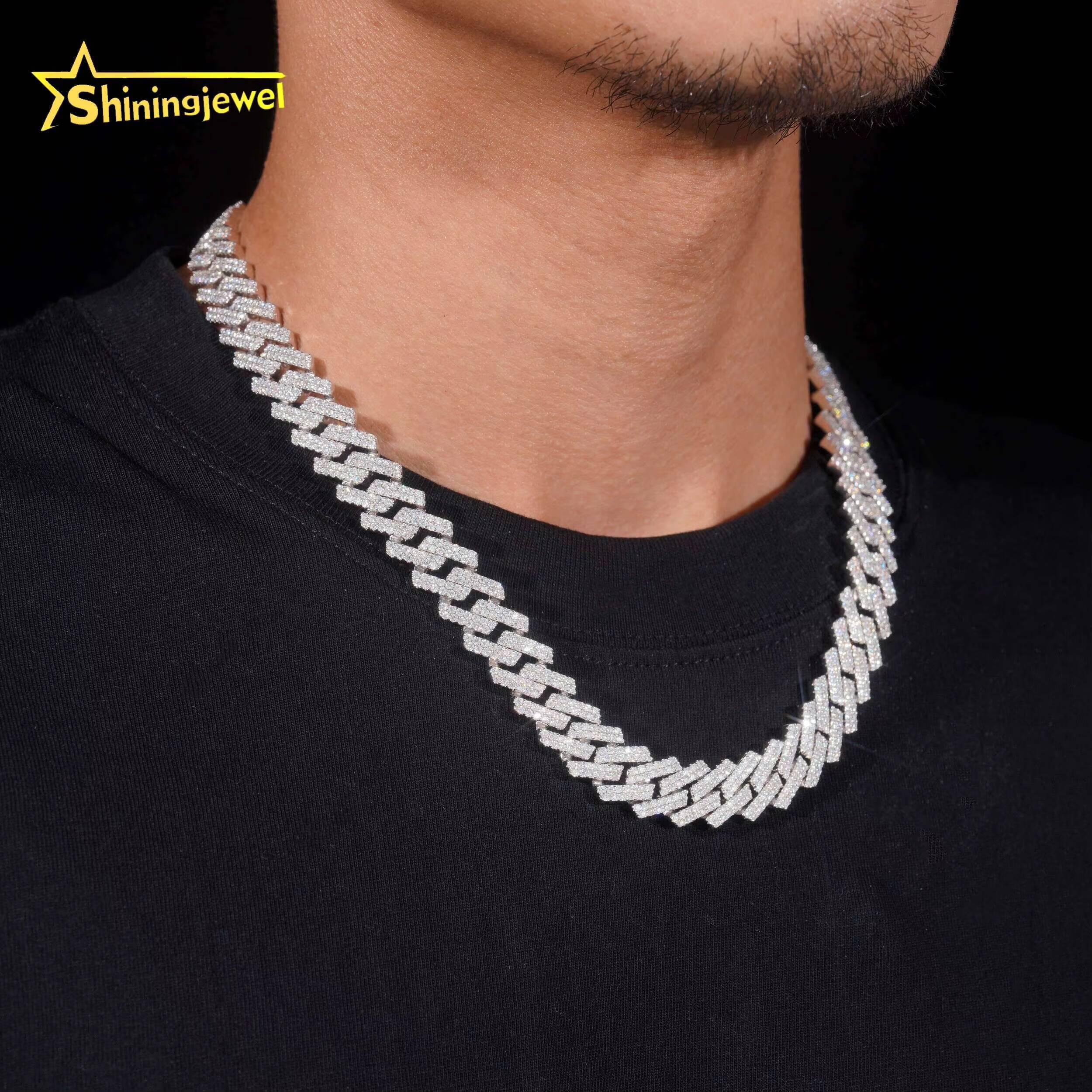 Hip Hop Jewelry 925 Sterling Silver Gold Plated Pass Diamond Test VVS Moissanite 13mm Iced Out Curve Lock Cuban Link Chain