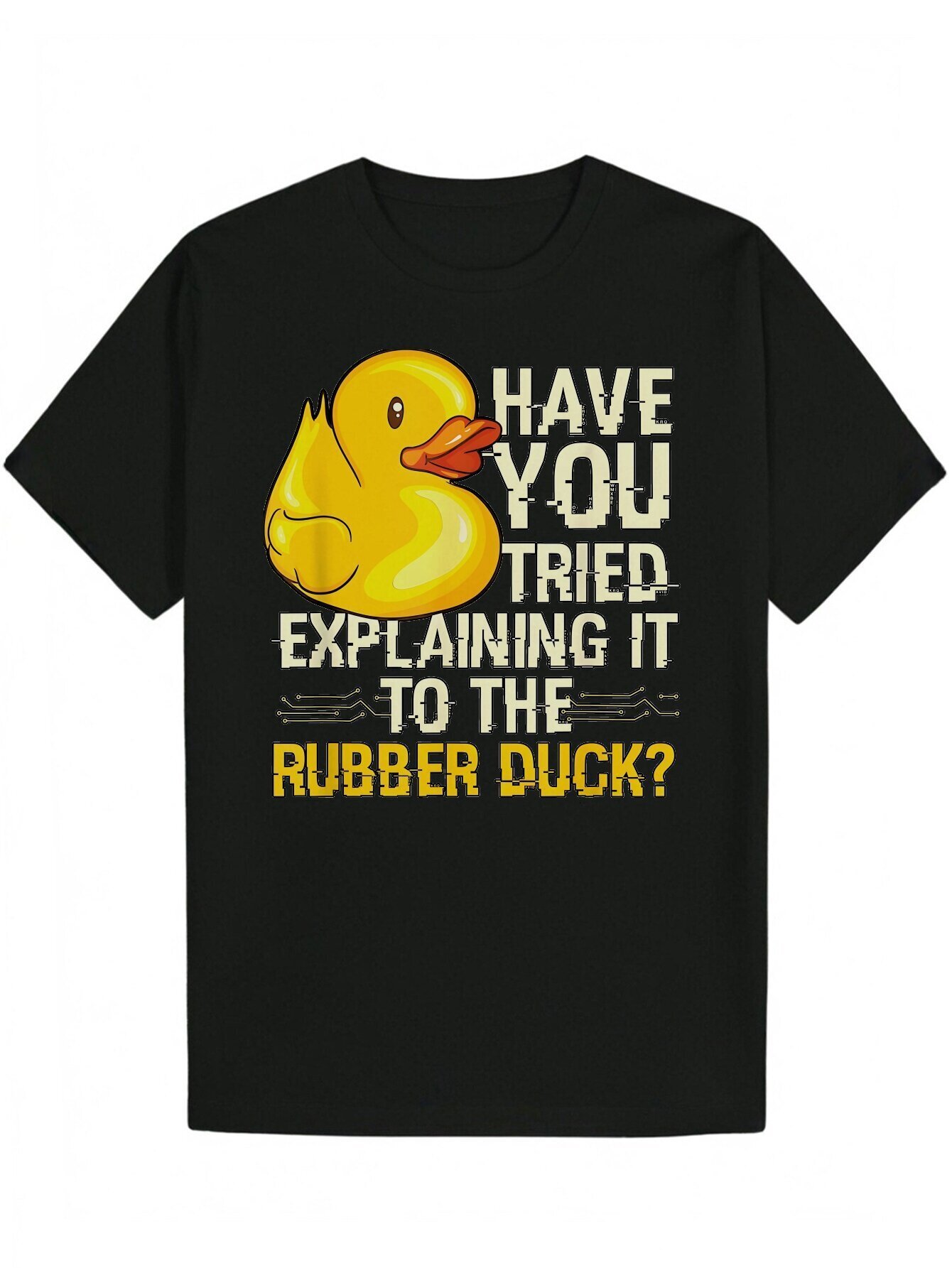 Men's Summer Casual Black T-Shirt with Vibrating Rubber Duck Pattern - Lightweight Polyester, Crew Neck, Machine Washable
