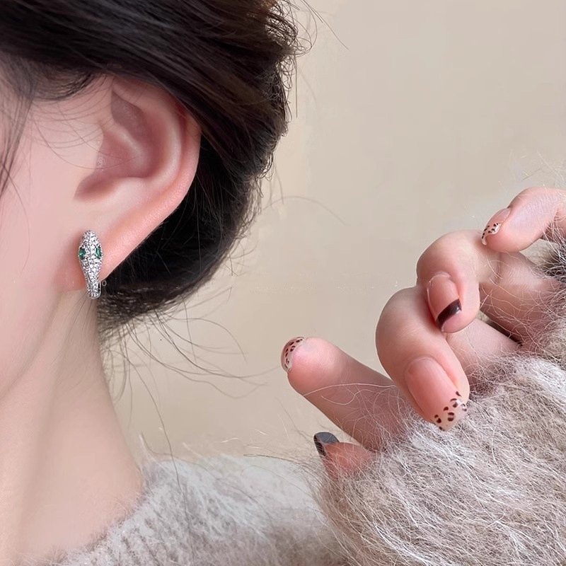 Fashionable Zircon Serpentine Women's Earrings Free Delivery Designer Luxury Jewelry European And American Creative Round Earclip Jewelry Ear Stu