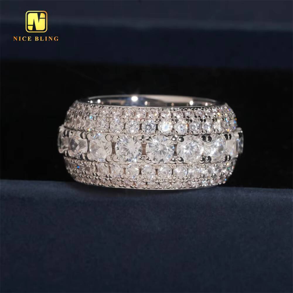 Fashion Jewelry Wholesale Price Hot Sale 5Row Hip Hop CZ Rapper Brass 5A Cubic Zirconia Jewelry Diamond Iced Out Ring for Men