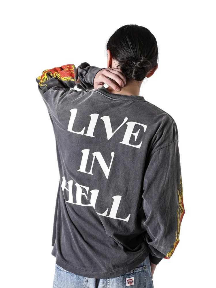 Yao Fashion Saint Of Michael Flame Graphics Print Casual Vintage Streetwear Long Sleeve Men Clothing Oversize Baggy Men T Shirt X250802