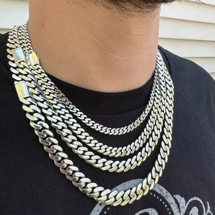 Hip Hop Men Jewelry 13mm 10mm 8mm 925 Solid Silver Gold Plated Rope Chain Necklace Cuban Link Chain