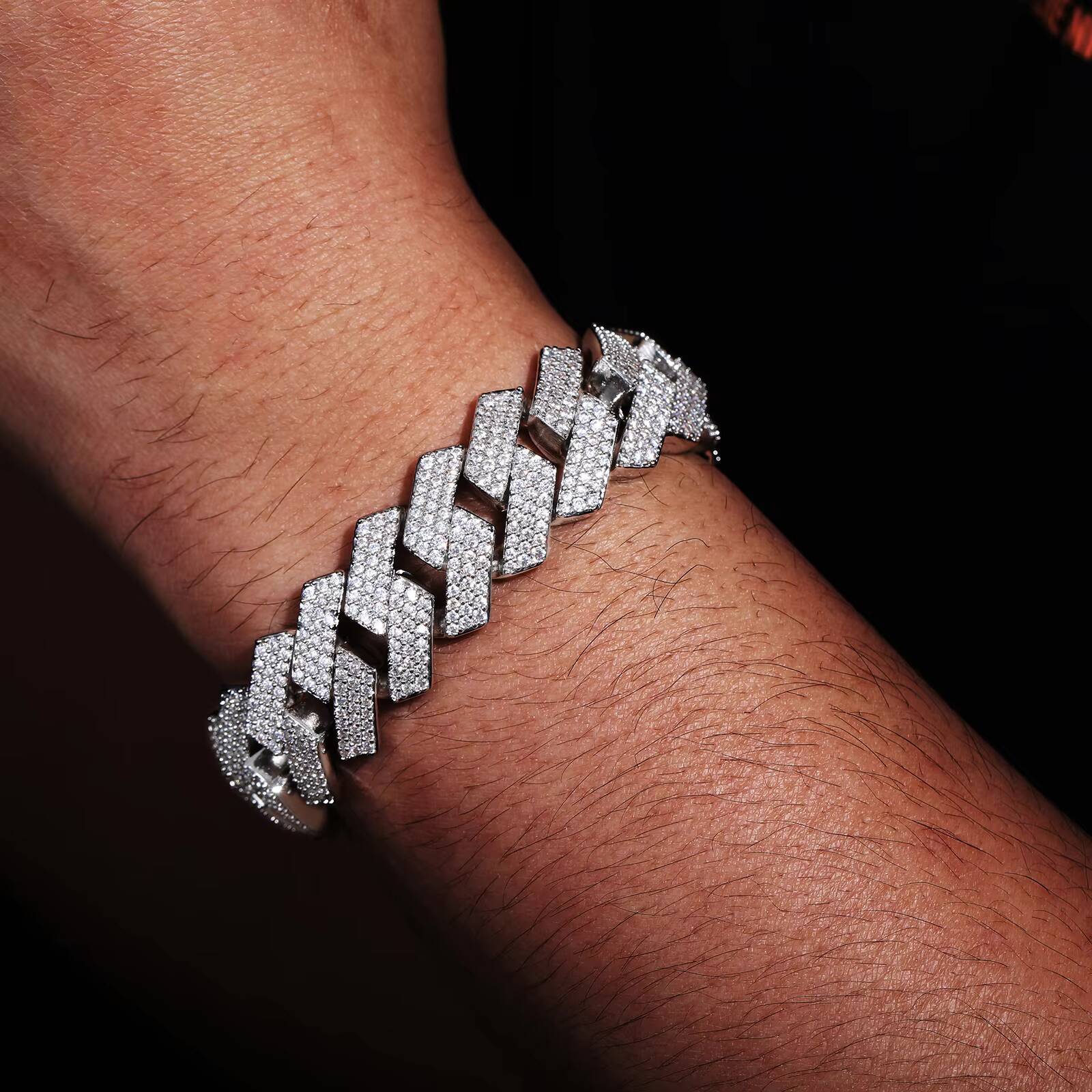 Factory Price Punk Style Mens Jewelry Luxury 18mm Full Paved 3 Rows 5A CZ Diamond Iced Out Cuban Link Chain Bracelet