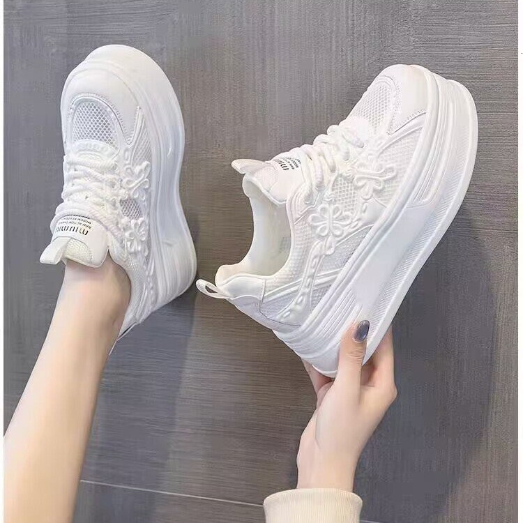 Breathable Genuine Leather White Sneakers for Women 2025 New Summer Thin Fashion Versatile Height-Increasing Thick-Soled Platform Mesh Shoes ddmythur