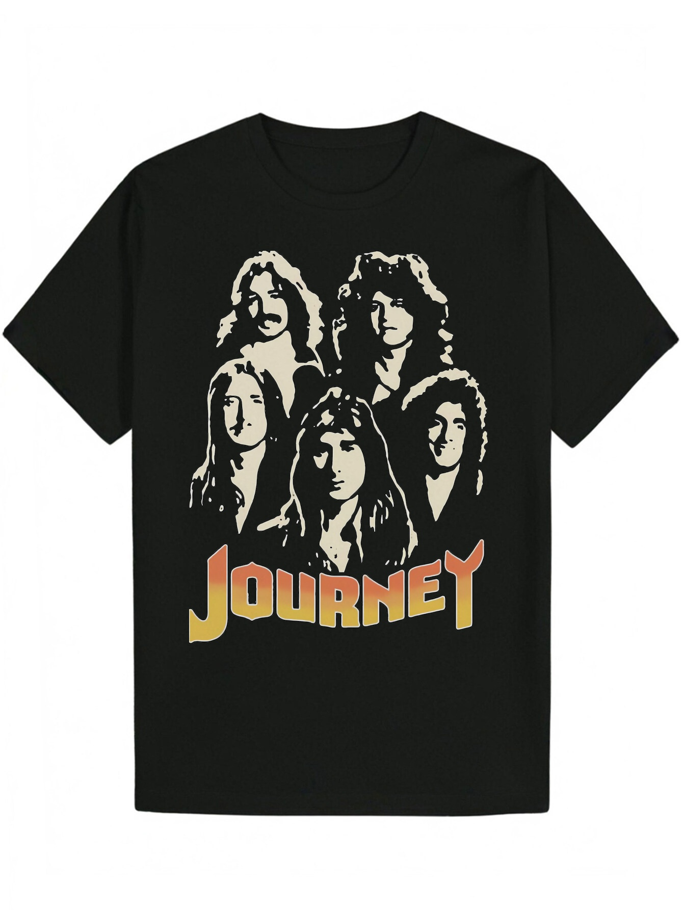 Men s Summer Journey Design Black Crew Neck with Colorful Band Member Illustrations Lightweight and Breathable Suitable for Casual Wear Music Fan