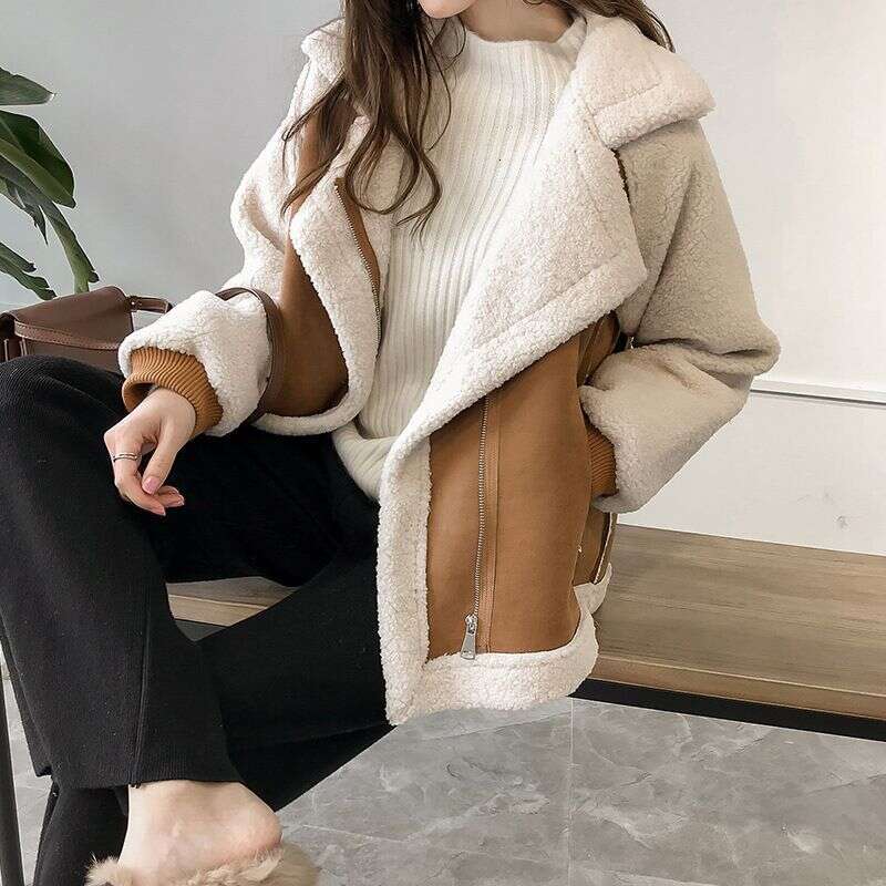 hoodie Winter New Loose Fur Integrated Suede Coat Women's Short Lamb Fleece Motorcycle Jacket jacket