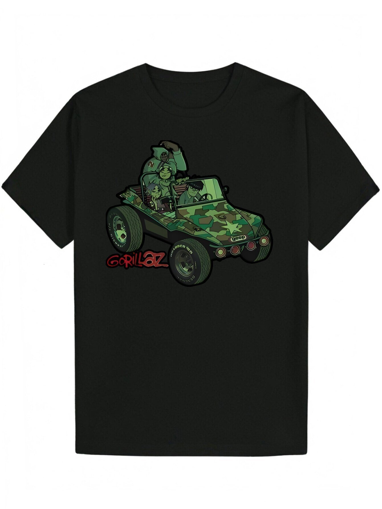 Men's Summer Crew Neck - Black Polyester Pattern T-Shirt with Camouflage Off-Road Design, Machine Washable, Lightweight and Breathable, Suitable 