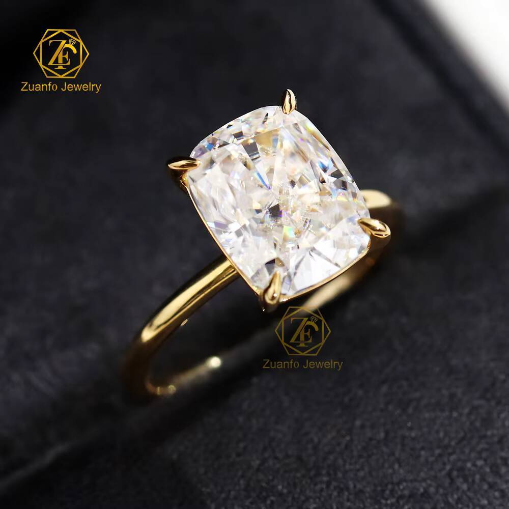 Luxury 5CT VVS Moissanite Solitaire Engagement Wedding Ring Cushion Cut with 18K Gold for Women