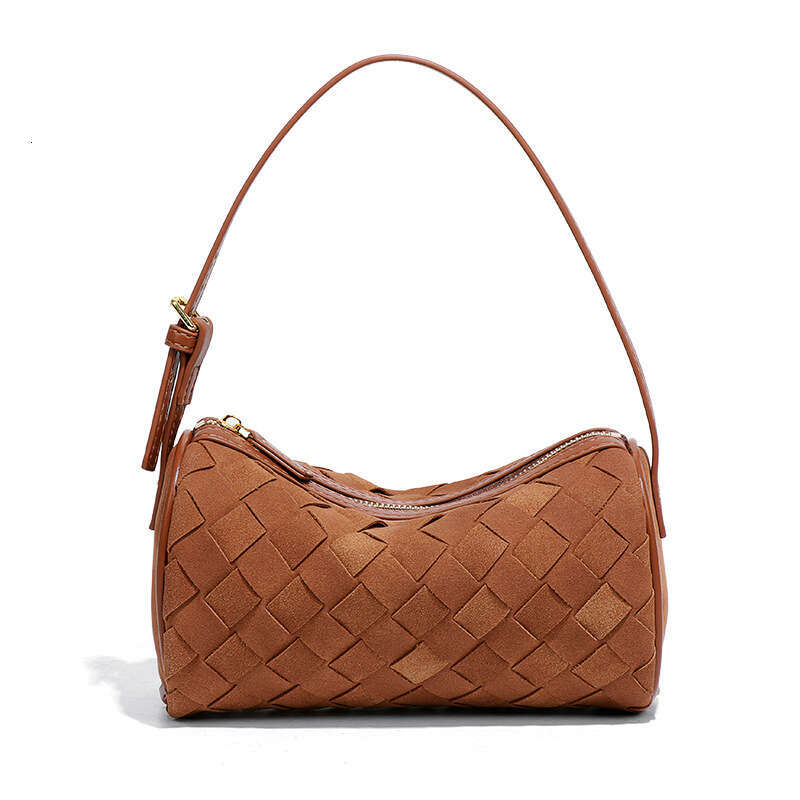 Women Designer Autumn Winter Suede Cylinder Woven Single Shoulder Crossbody Underarm Handheld Pillow Bag