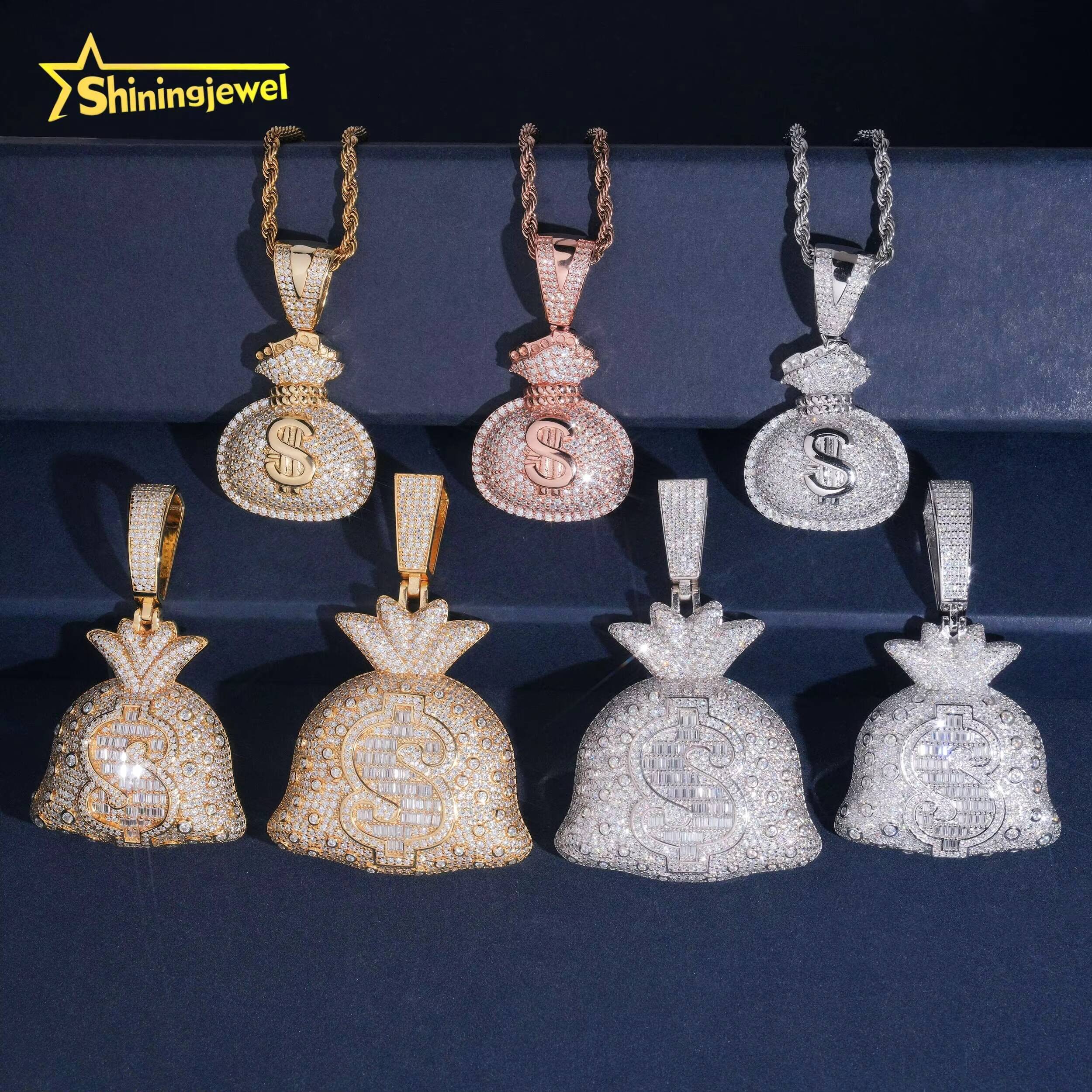 Hip Hop Style Pendant Necklace Sparkling 925 Sterling Silver VVS Moissanite Custom Money Bag Iced Out Pendant