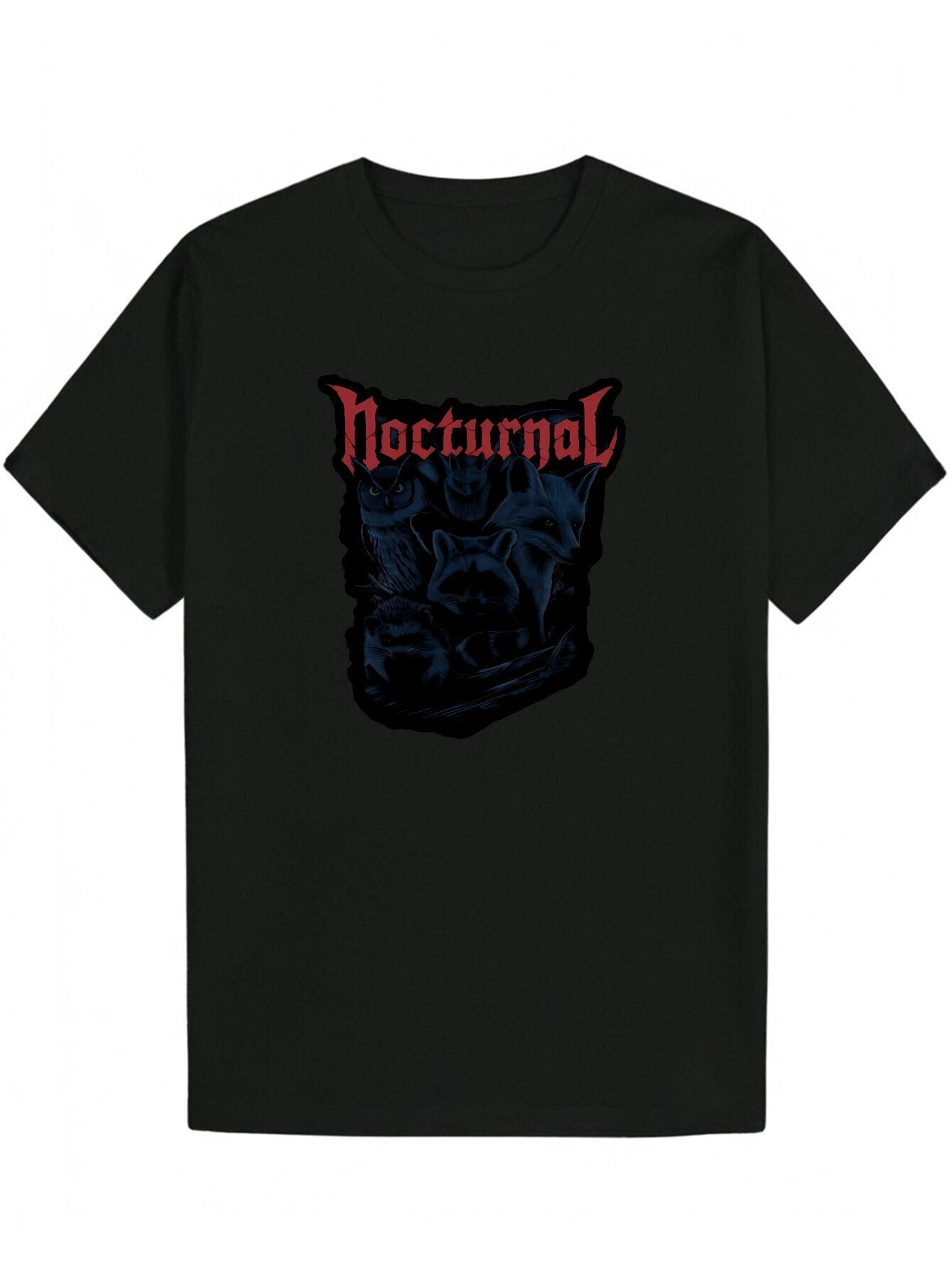 Men s Round Neck Polyester with NOCTURNAL Cat Print Regular Fit Slightly Stretchy Fabric Perfect for Wear Summer Casual Printed T Shirt Bold