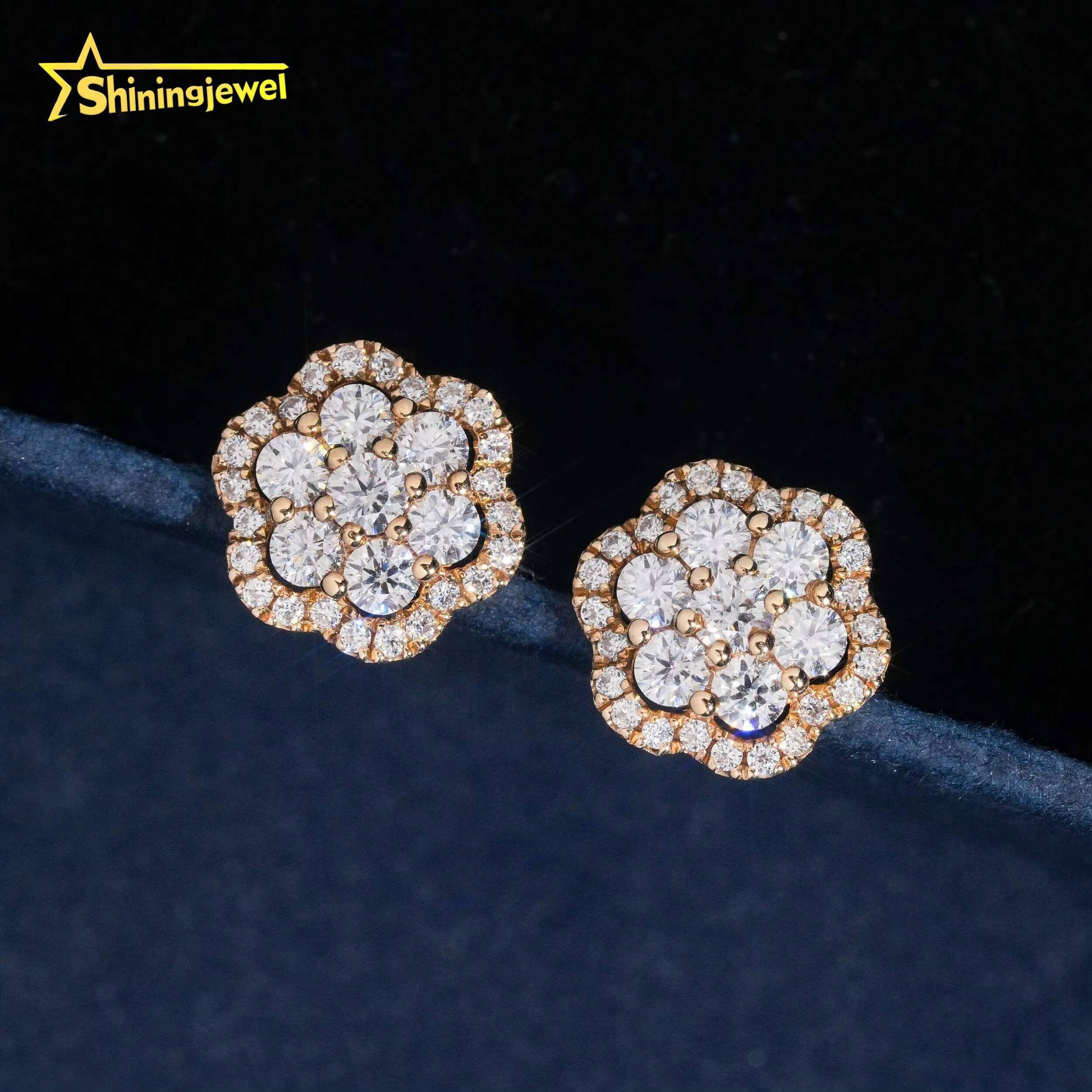 Unisex Flower Lab Diamond Earrings Jewelry Hip Hop Earrings Solid 925 Silver Iced Out Lab Diamond Stud Earrings IGI Certificate