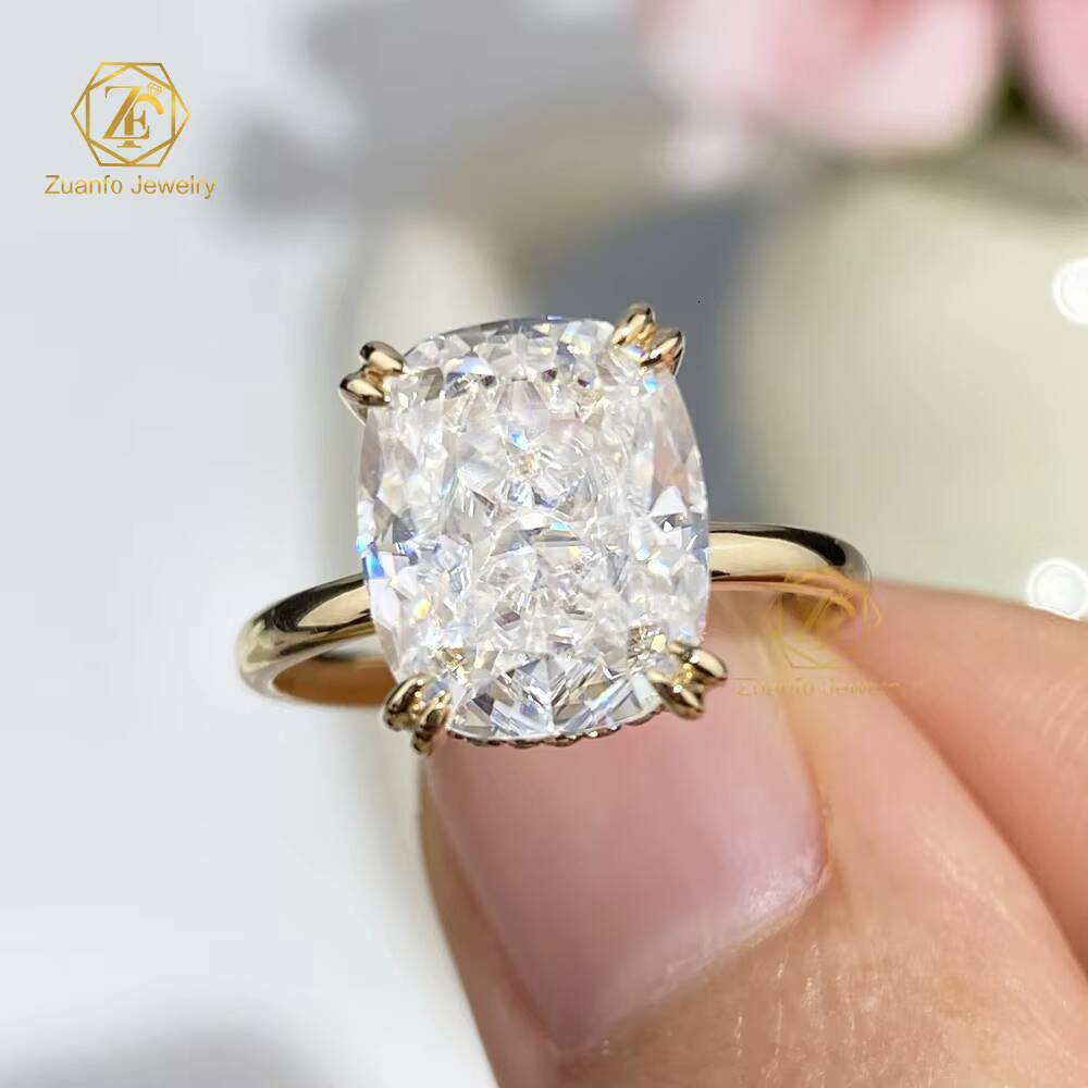 Customized Women 18k Solid Gold Ring Emerald Cut Moissanite Lab Diamond Wedding Engagement Solitaire Ring