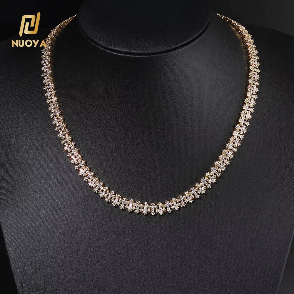 Fine Jewelry 8.5MM Iced Out Diamond Chain Necklace Gold Plated Cross Design Bling moissanite Fashion Necklace for Men Women