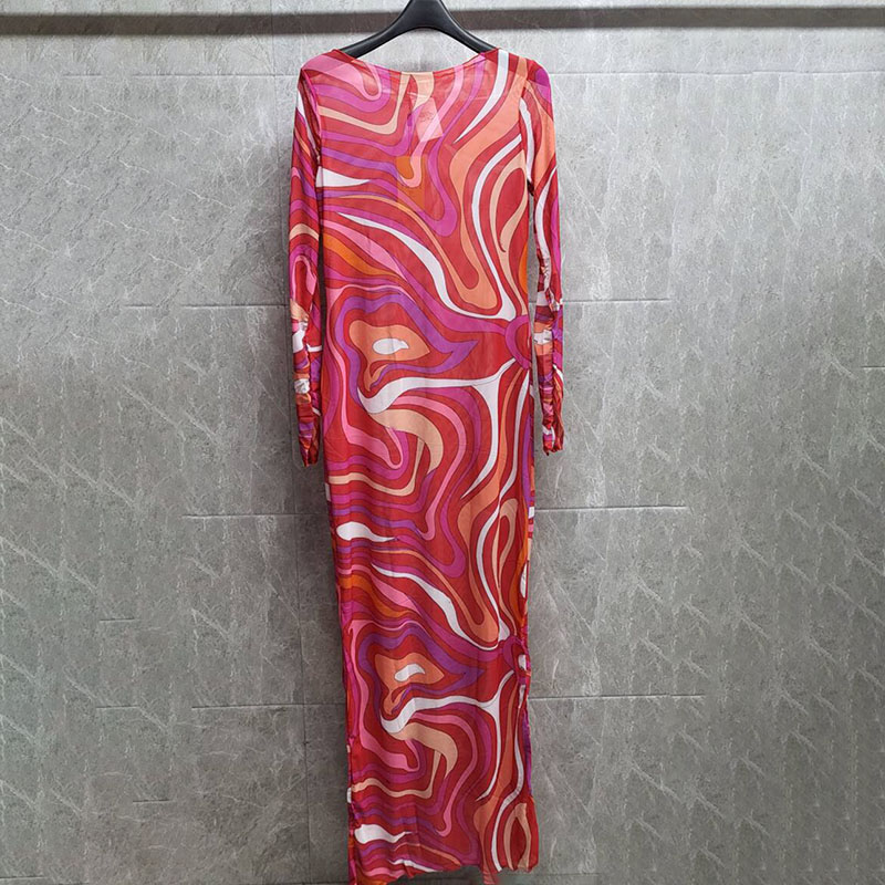 Luxury Color Blocked Mesh Dress For Women Brand Designer Sexy Back Open Halter Tank Top Beach Holiday Swim Cover Up Sarong Rainbown Resort Outfits