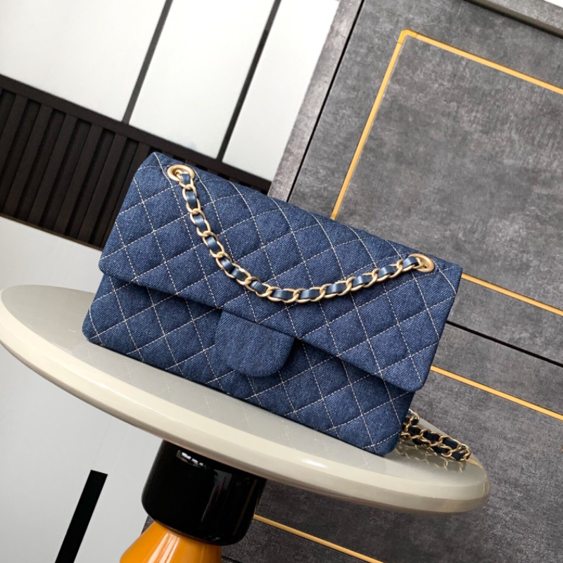 12a luxury bag shoulder bag designer bag double headed classic new denim cf 25c handbag leather shoulder bags crossbody bags Luxurious chain Gift box essembly