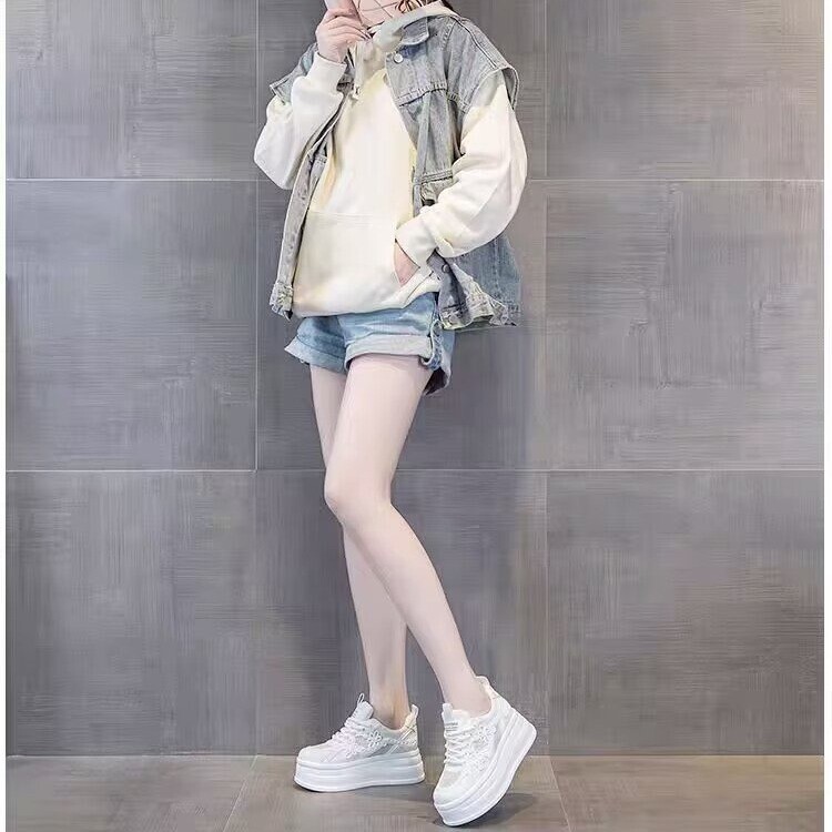 Breathable Genuine Leather White Sneakers for Women 2025 New Summer Thin Fashion Versatile Height-Increasing Thick-Soled Platform Mesh Shoes ddmythur