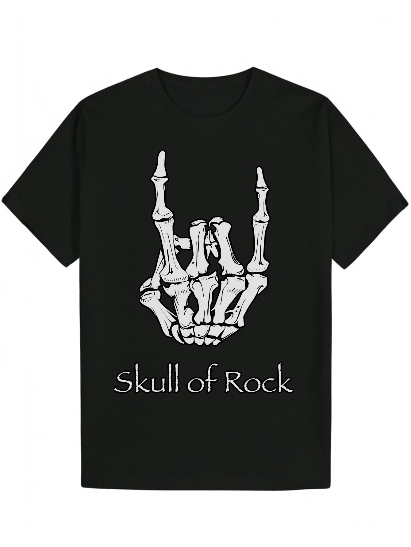 Men's Summer T-Shi, Skull and Crossbones Design - "Skull Rock" Words, Round Neck, Lightweight Polyester Fiber, Casual Wear|Skull Print 
