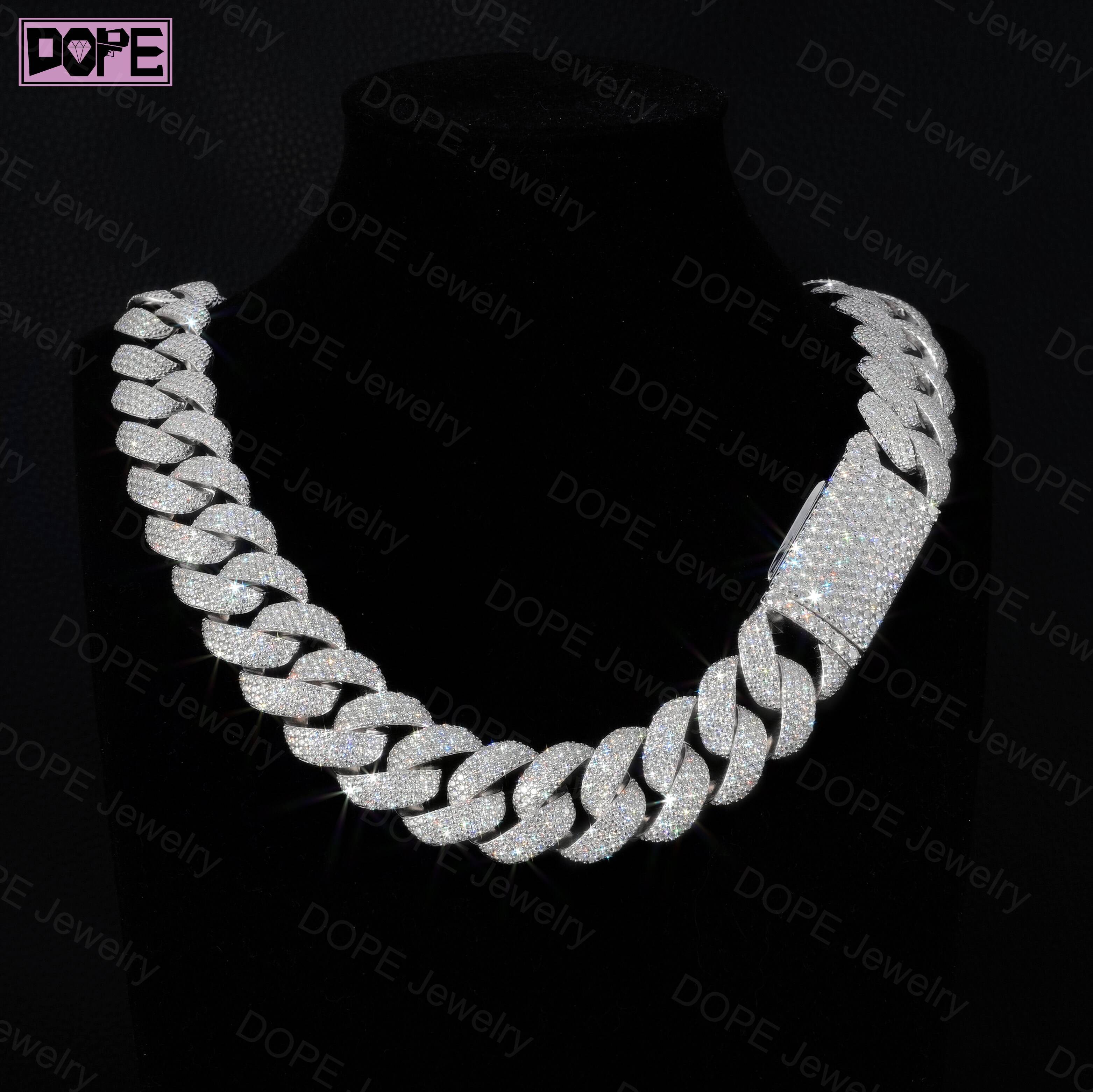Free Shipping 20mm Moissanite Jewelry Cuban Necklace 925 Silver Hip Hop Iced Out VVS Moissanite Cuban Chain