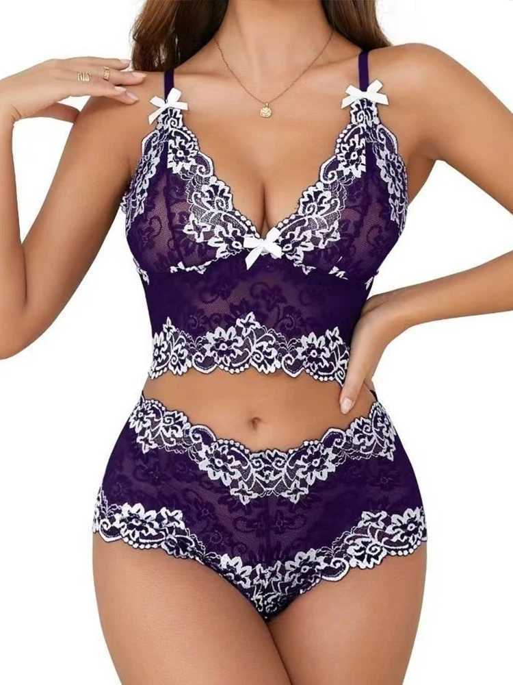 Sexy Sleepwear Women Lace Deep V-Neck Nightgown Split Hem Soft Lingerie Night Dress Sleeveless Female Clothes Bra And Briefs Set 250715