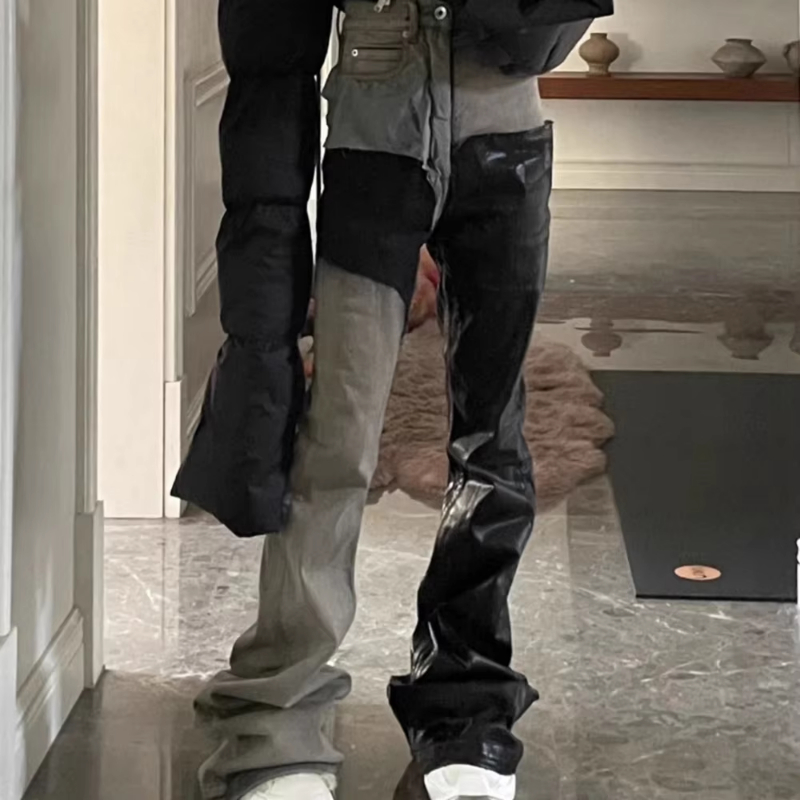 MIJKO RO Style Ribbons Patchwork Gradient Stacked Wax Pants Unisex Straight Streetwear Baggy Y2K Flare Jeans Oversized Loose Cargos
