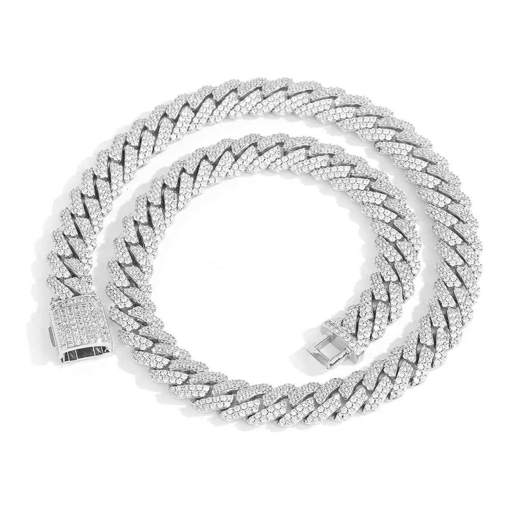 NUOYA Hiphop Hight Quality VVS Moissanite Prong Cuban Link Chain Necklace 12mm 925 Silver Cuban Chain Men Jewelry