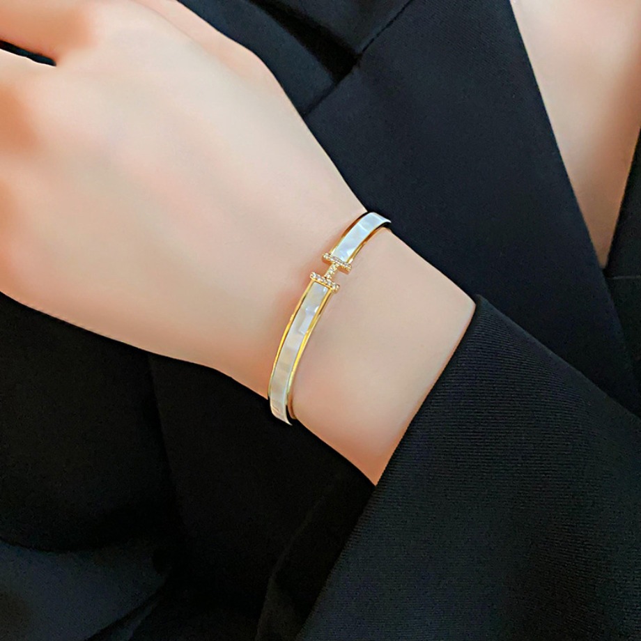 Free Shipping Gold Tone Letter Shaped Bangle Bracelet With Accents Stylish Birthday Jewelry Gift For Her High Quality And Chic Accessory