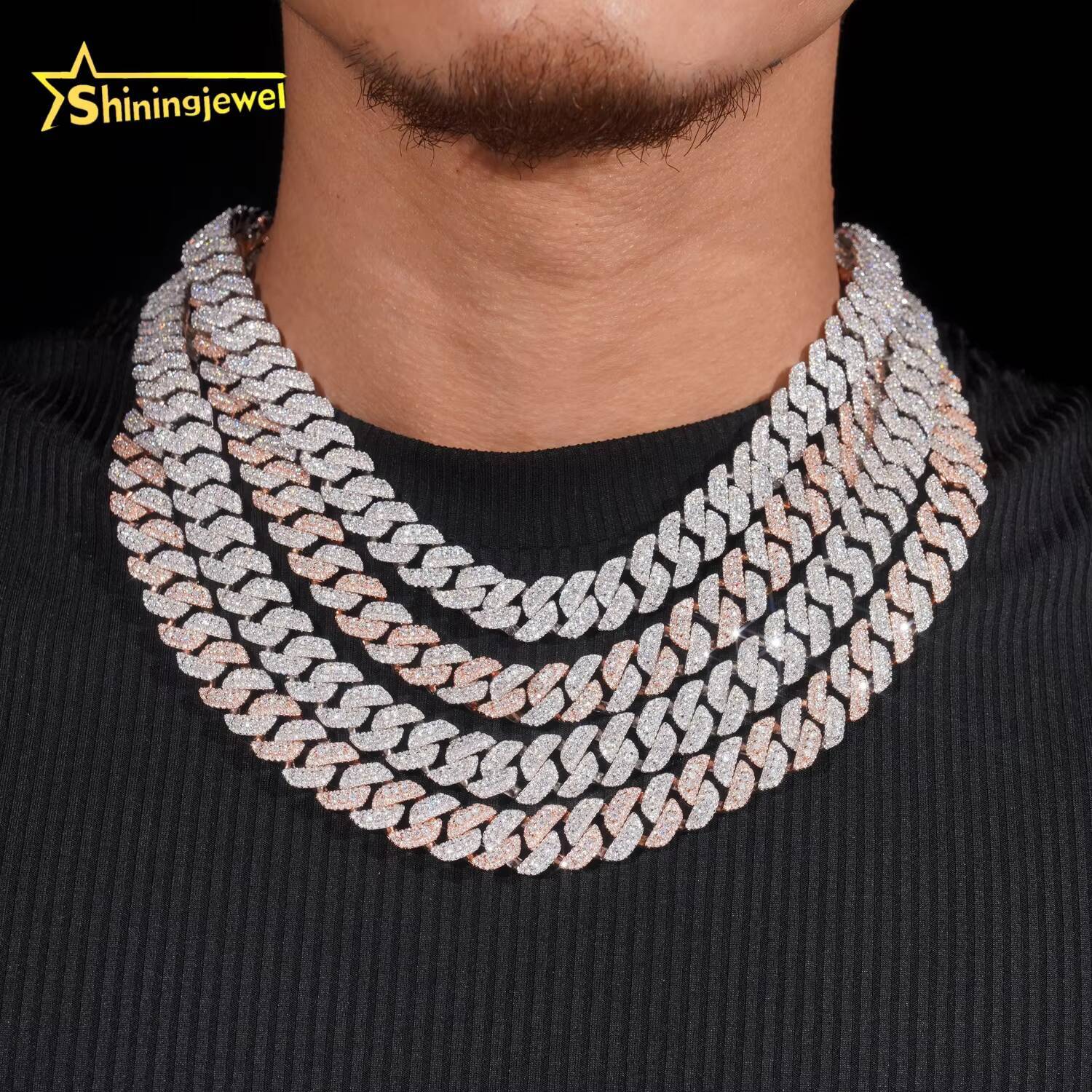 New Stocks 13mm 3 Rows 925 Sterling Silver Hip Hop Jewelry Men Necklace Bracelet Iced Out Moissanite Diamond Cuban Link Chain