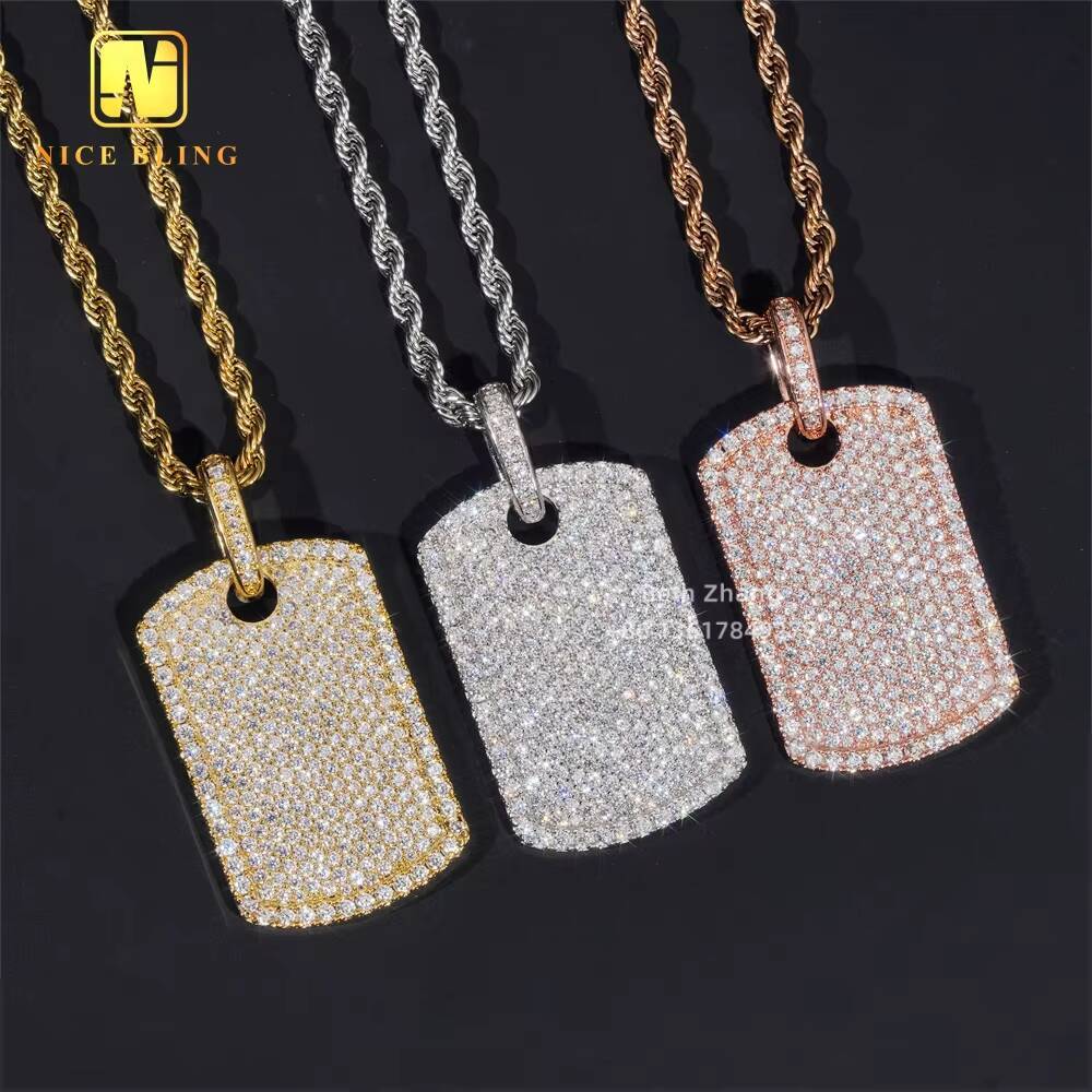 RTS Iced Out Jewelry 18K Gold Plated Brass Pendant 5a CZ Diamond Hip Hop Dog Tag Pendant for Men Women