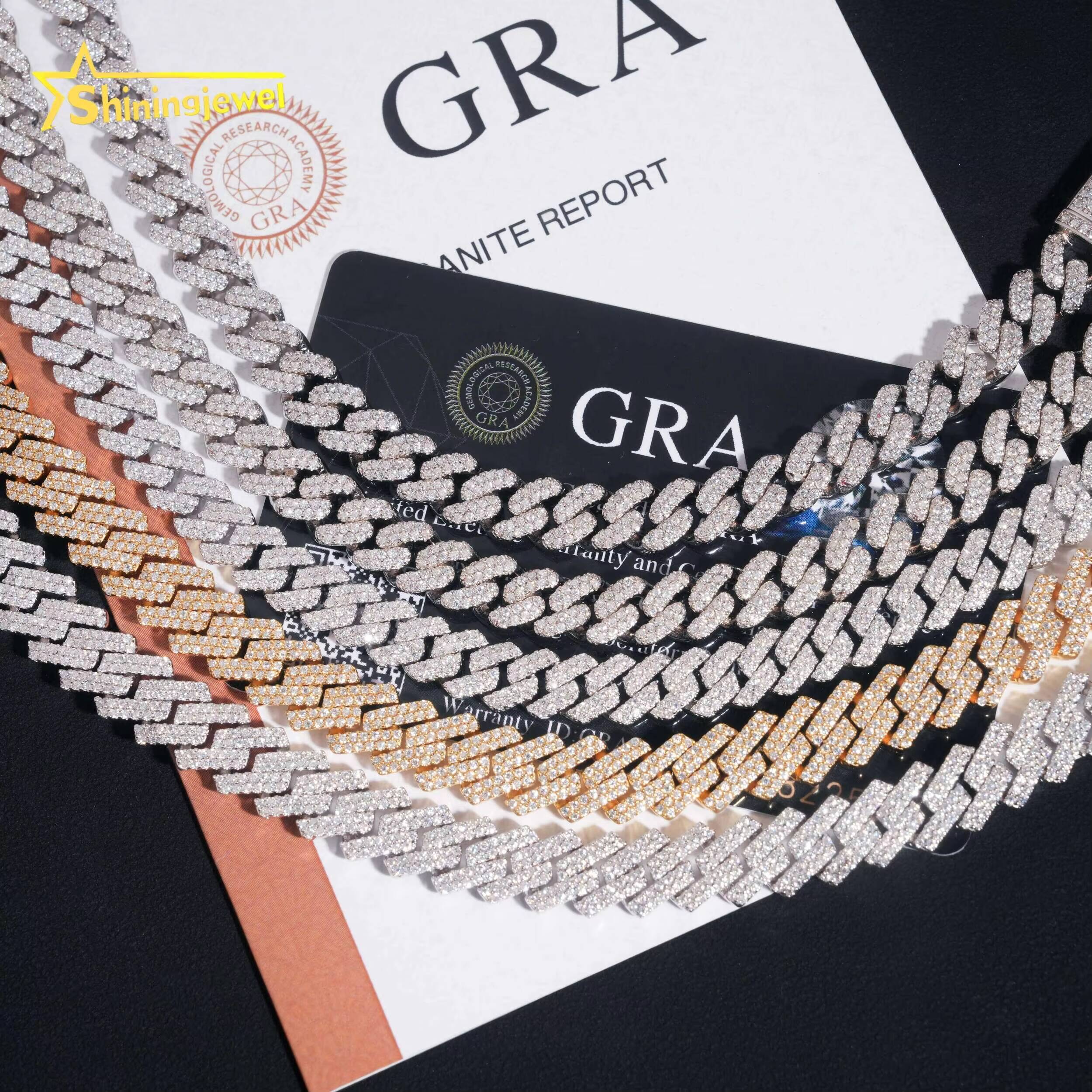 Ready to Ship Hip Hop Jewelry 925 Sterling Silver Gold Plated Pass Diamond Test VVS Moissanite Iced Cuban Link Chain Necklace