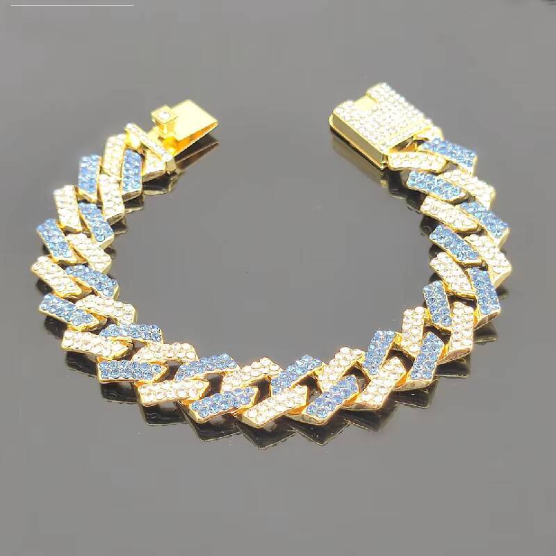 New Fashion Hip Hop 15mm Pink Diamonds Cuban Chain Gold Plated Zinc Alloy Cuban Link Chain Necklace for Men Jewelry Necklace