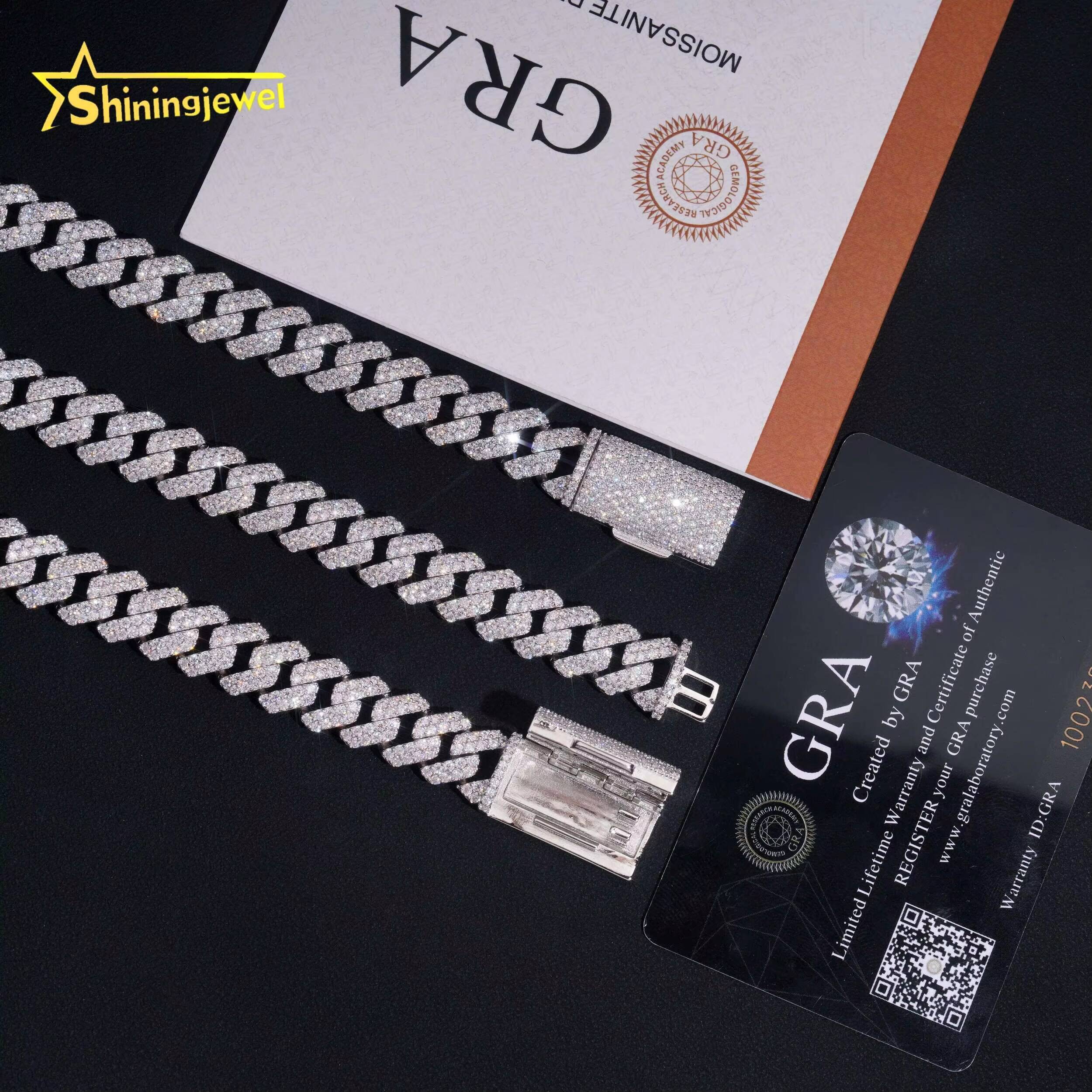 Hip Hop Jewelry 12mm Cuban Link Chain 925 Sterling Silver Gold Plated Pass Diamond Test VVS Moissanite Iced Out Cuban Necklace