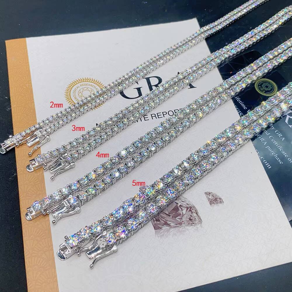 Wholesale VVS Moissanite Chain Men Moissanite Tennis Bracelet 925 Sterling Silver Necklace Tennis Chain