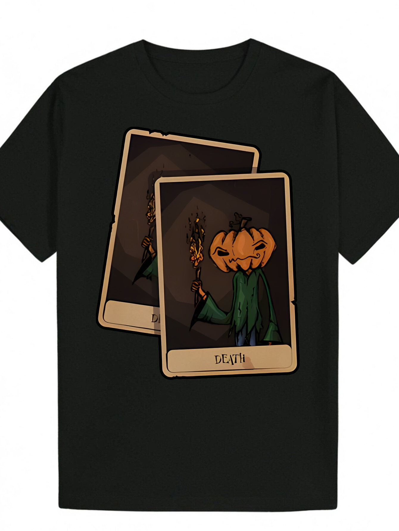 Men's Summer Round Neck Polyester T-Shirt with Cartoon Pumpkin Head Pattern - Lightweight and Breathable, Perfect for Casual Wear