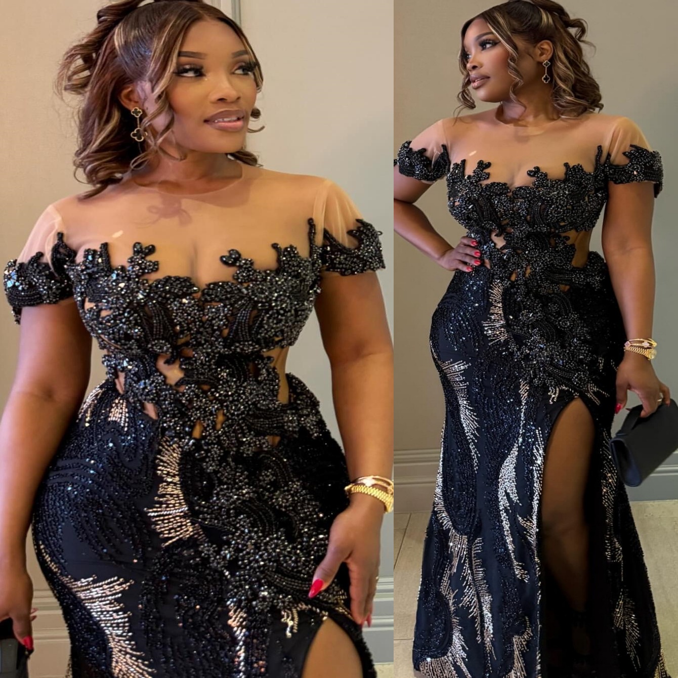 Mermaid Black Prom Dresses 2025 Sequined Lace Crystals High Split Evening Formal Party Second Birthday Engagement Gowns Plus Size Dress For Special Oc