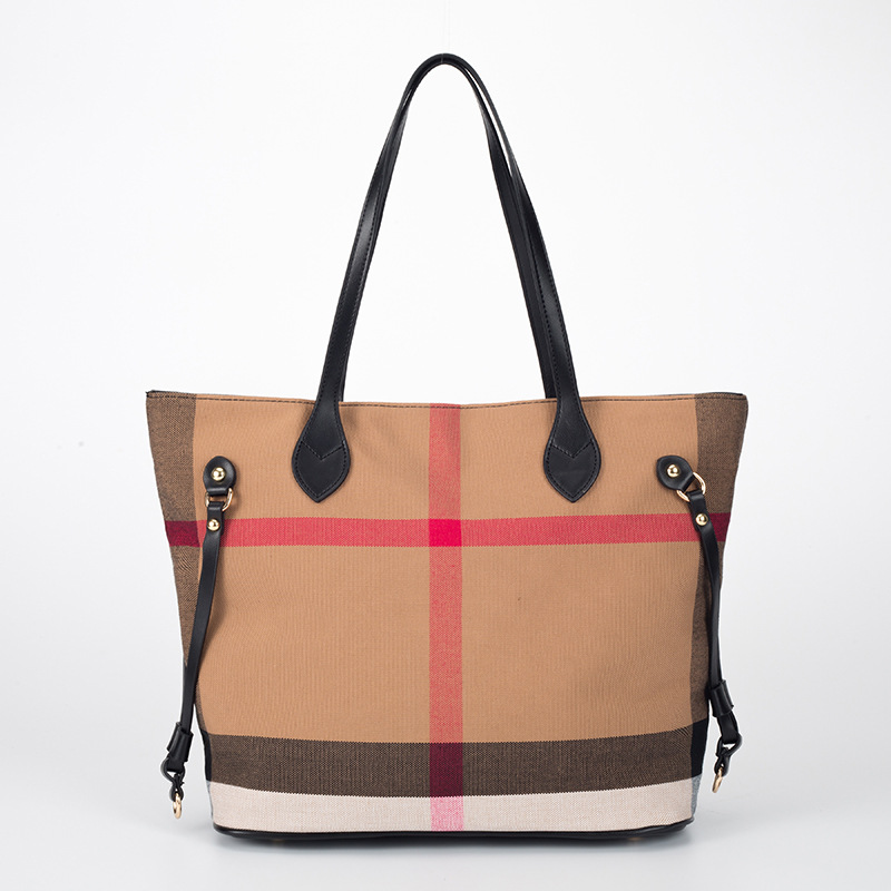 2025 Women's color - blocking tote bag a simple versatile and unisex single - shoulder bag It is made of canvas with a plaid pattern has a large capacity