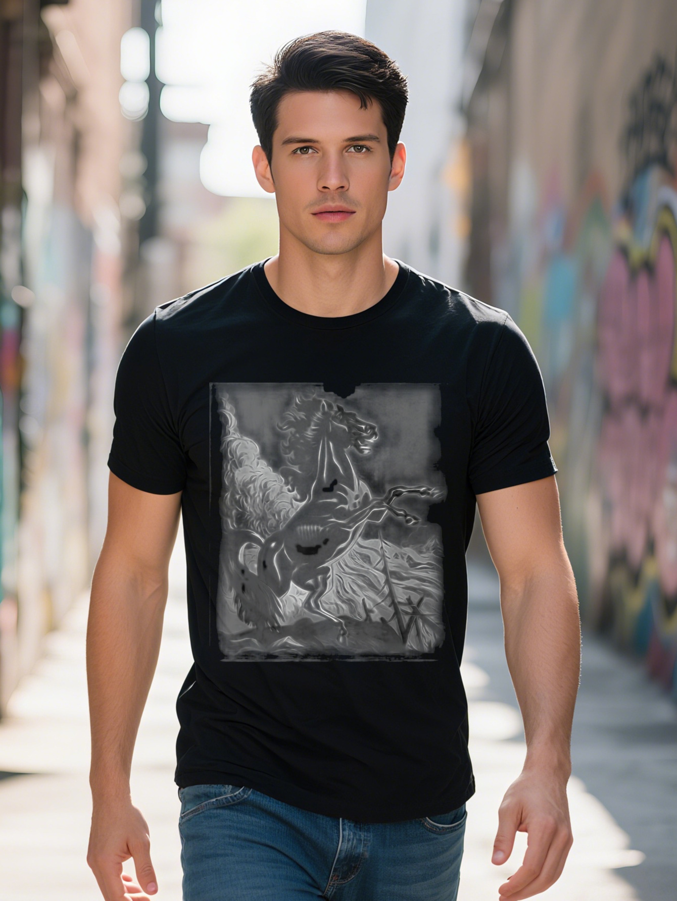 Black Shirt Rearing Stallion T-shirt For Horse Lovers