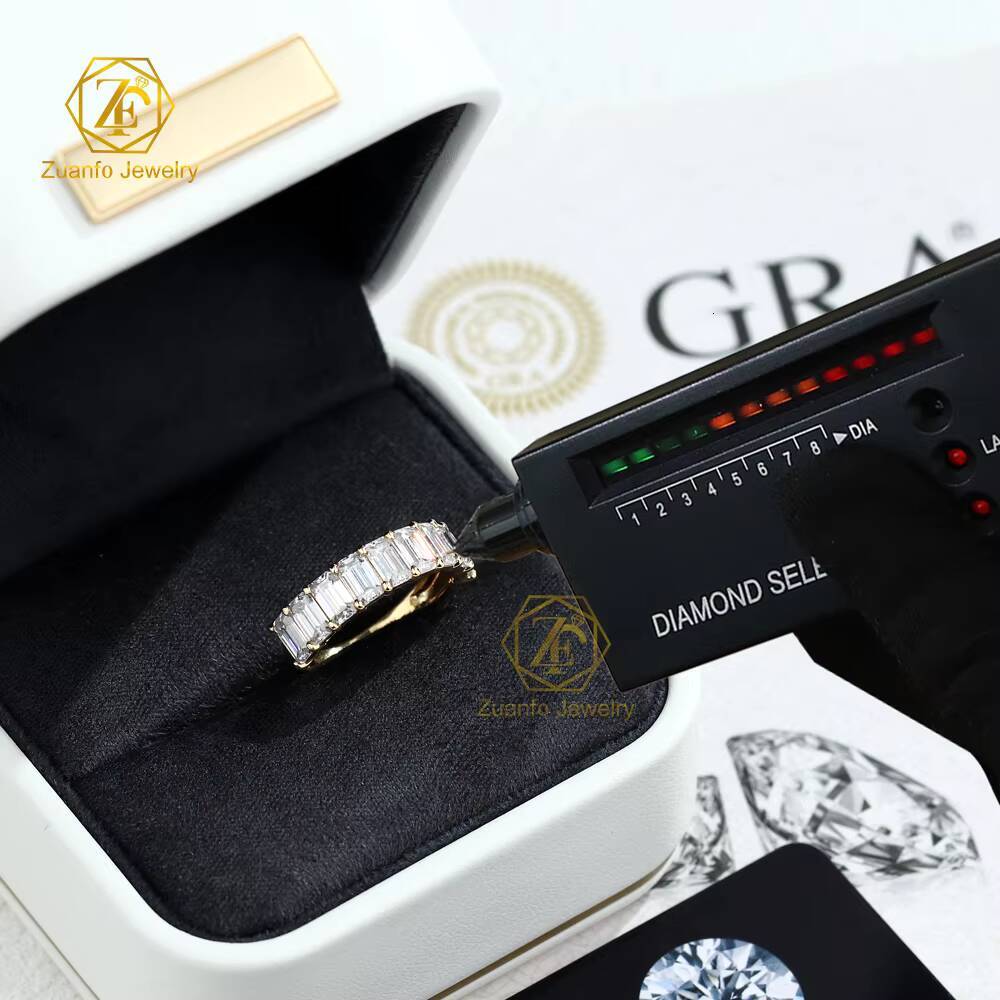 Custom 14k 18k Solid in Real Gold 3x5mm Emerald Cut Moissanite Diamond Wedding Band Half Eternity Ring for Women Jewelry