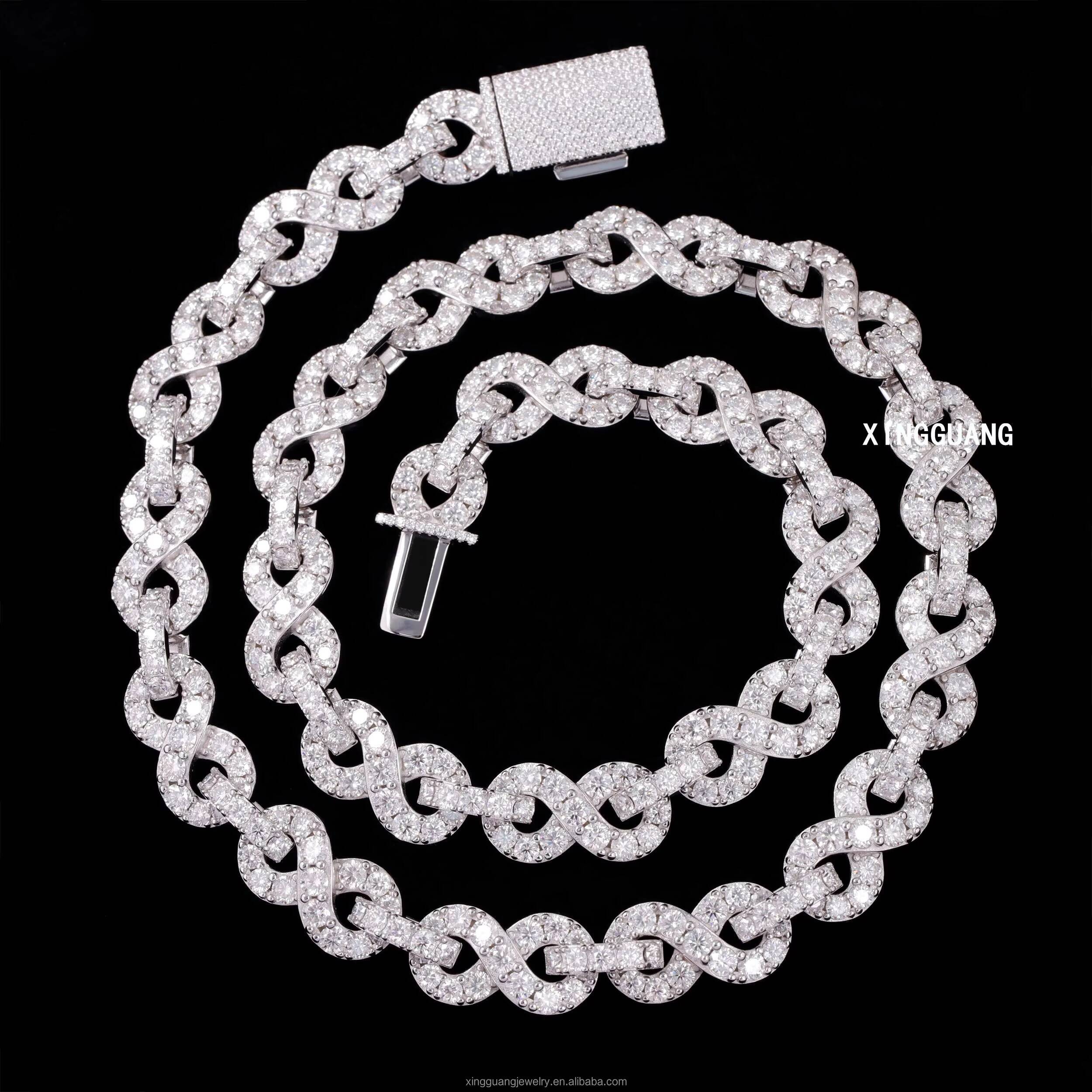 Hip Hop Fashion Trendy 925 Silver Vvs Round Moissanite Diamond Infinity Link Chain Best Quality Sterling Silver Custom Jewelry