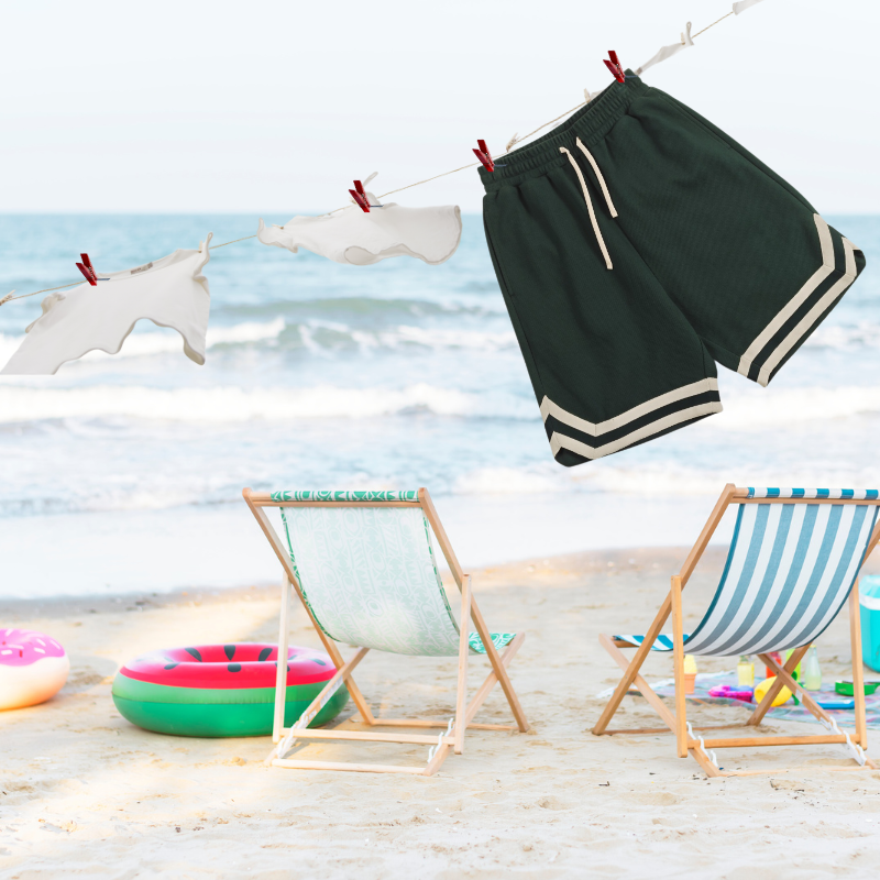 Men's Solid Color Striped Shorts with Elastic Waistband and Drawstring Pockets Can be customized