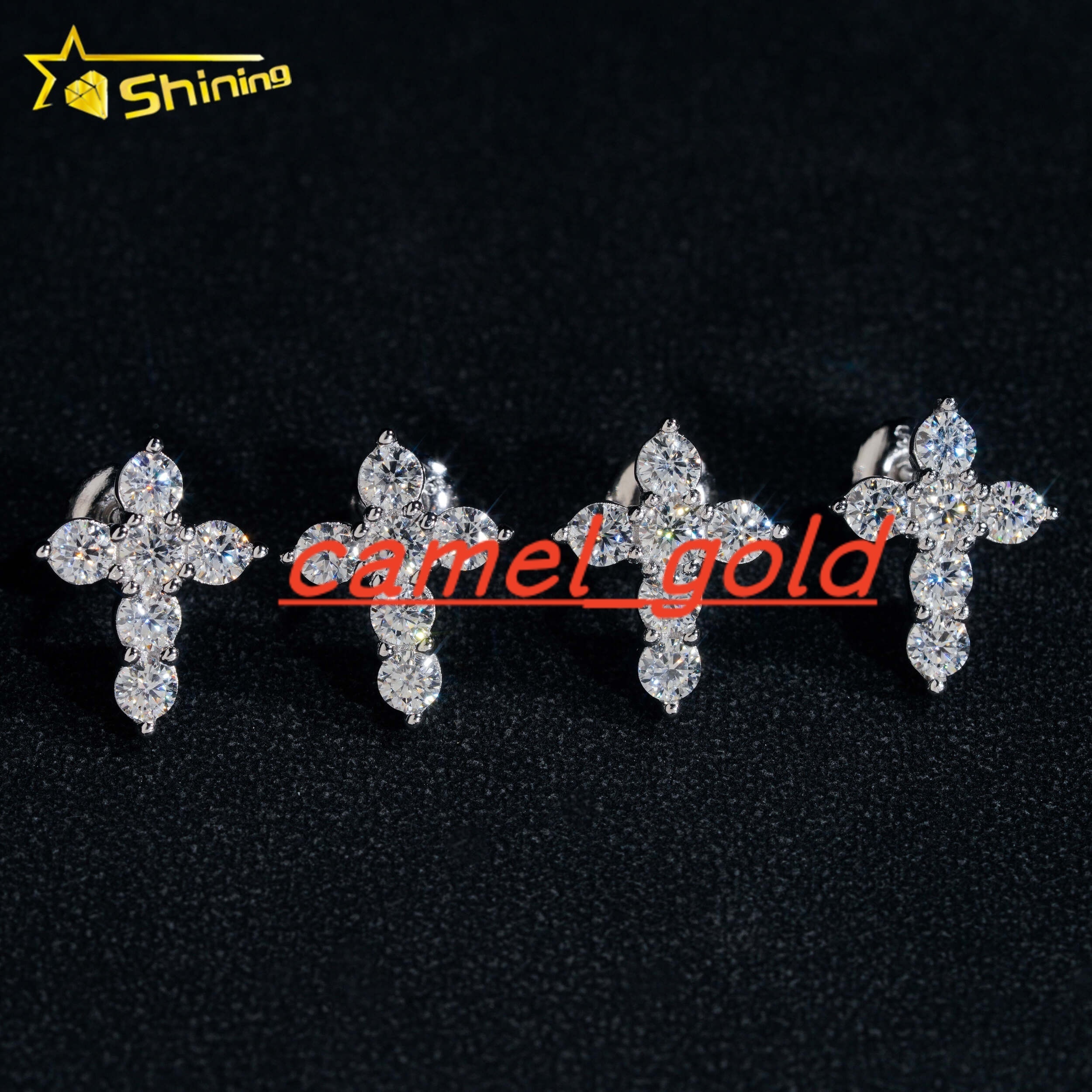 Hip Hop High Quality Wholesale 18k Gold Plated Cross Stud Mens Moissanite Earrings