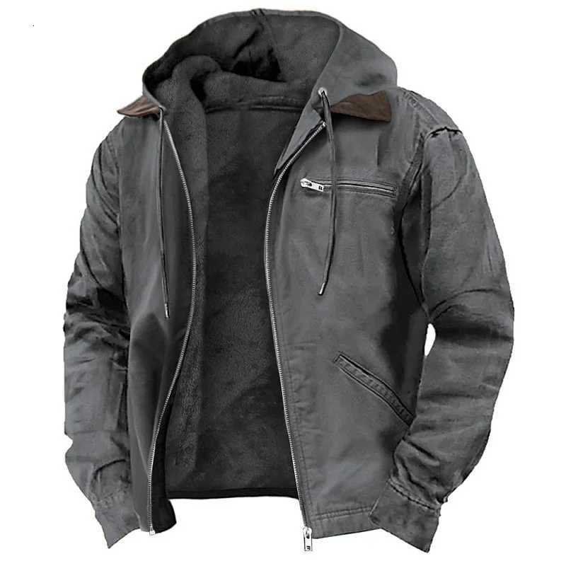 Men Autumn Winter Solid Color Hooded Cotton Clothes Casual Velvet Zipper Pocket Hoodie Jacket Coat Sweatshirt Z250802