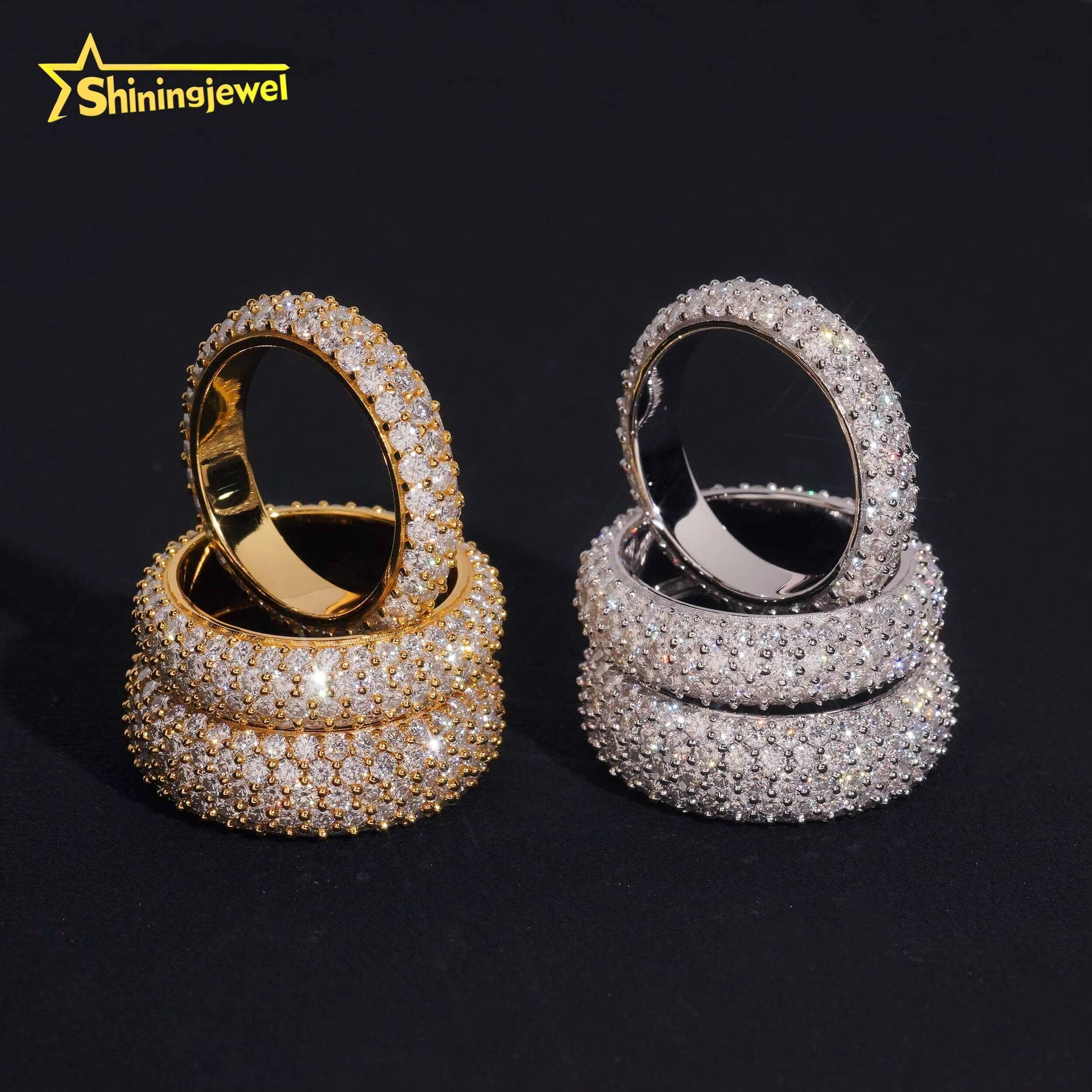 Fully Iced Out 3 to 5 Rows Moissanite Rings Men Women Hip Hop Jewelry Custom Moissanite Ring Engagement Wedding Daily Wear