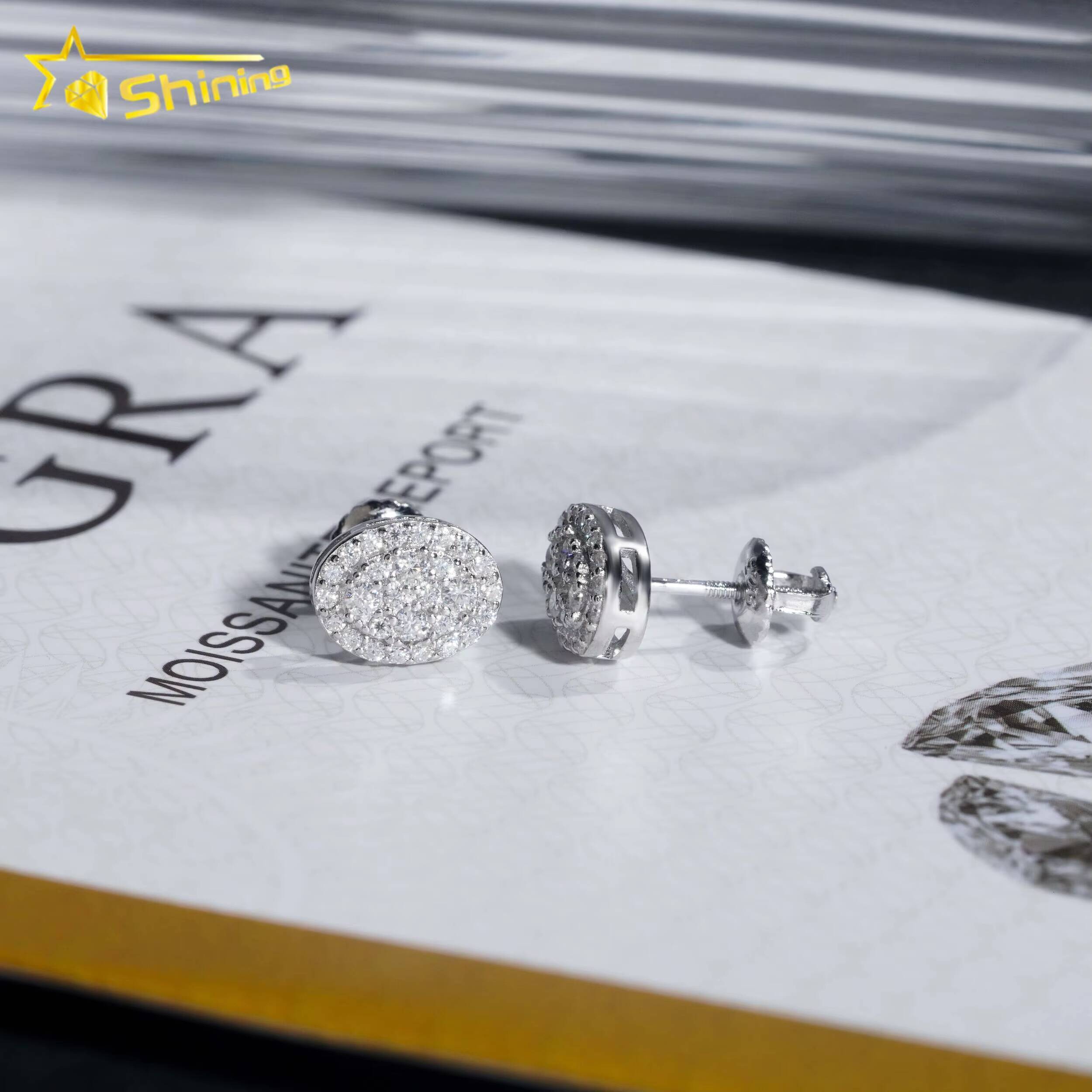Fine Jewelry Iced Out Oval Shape Hip Hop Pass Diamond Tester 925 Sterling Silver Moissanite Stud Earrings