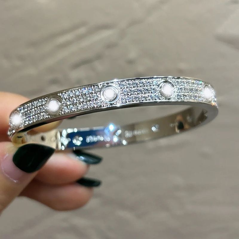 Classic Moissanite Bangle Bracelet 925 Sterling Silver Full Moissanite Diamond Bangles for Gifts