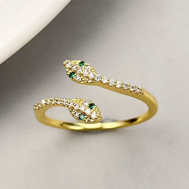 High End Double Headed Snake Designer Jewelry Wedding Rings Open Ring Fashion Light Luxury Micro Inlaid Full Zircon Animal Ring Adjustable Women'