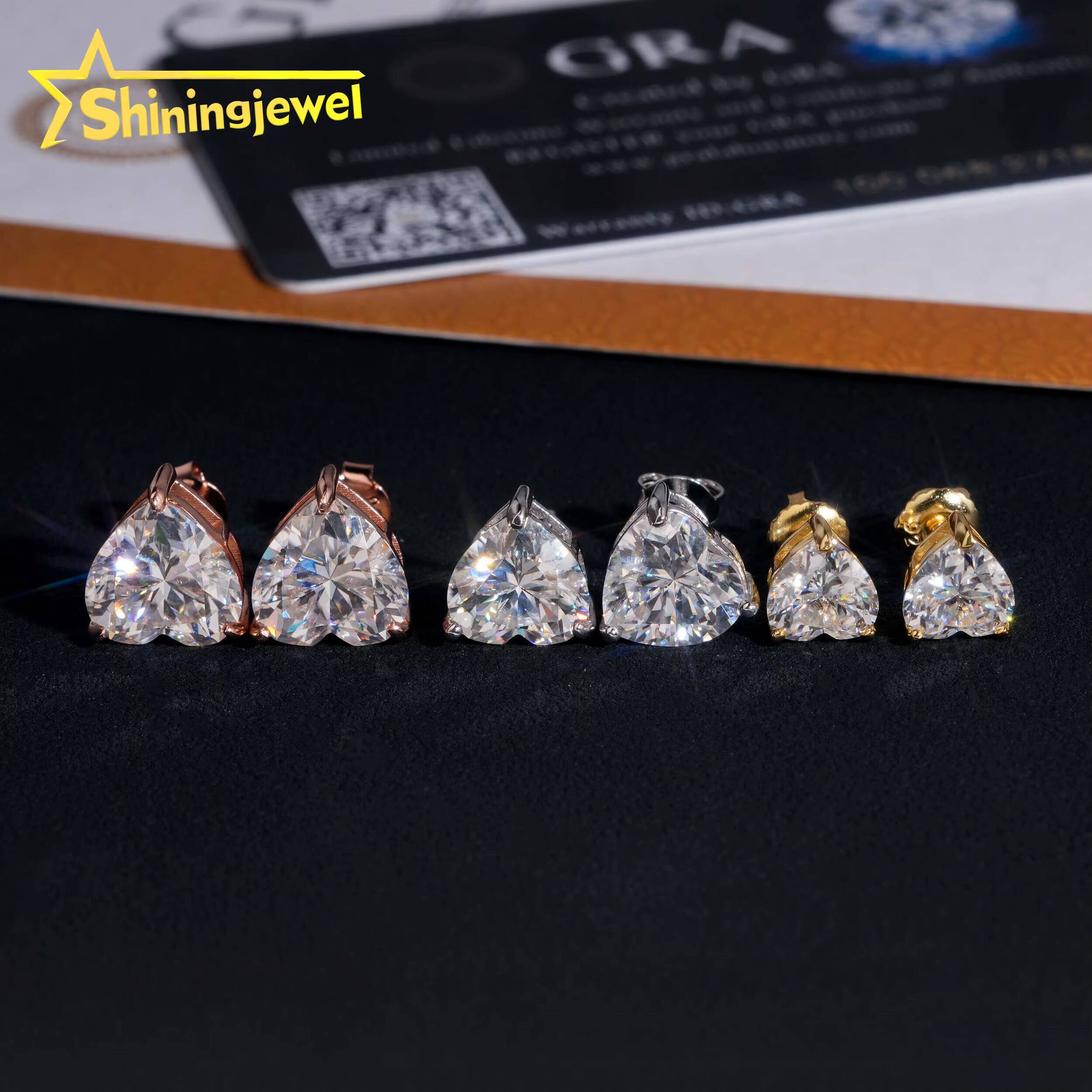 Fine Jewelry 925 Silver Heart Shape Moissanite Stud Earrings GRA Certificate Women Moissanite Diamond Earrings Daily Wear