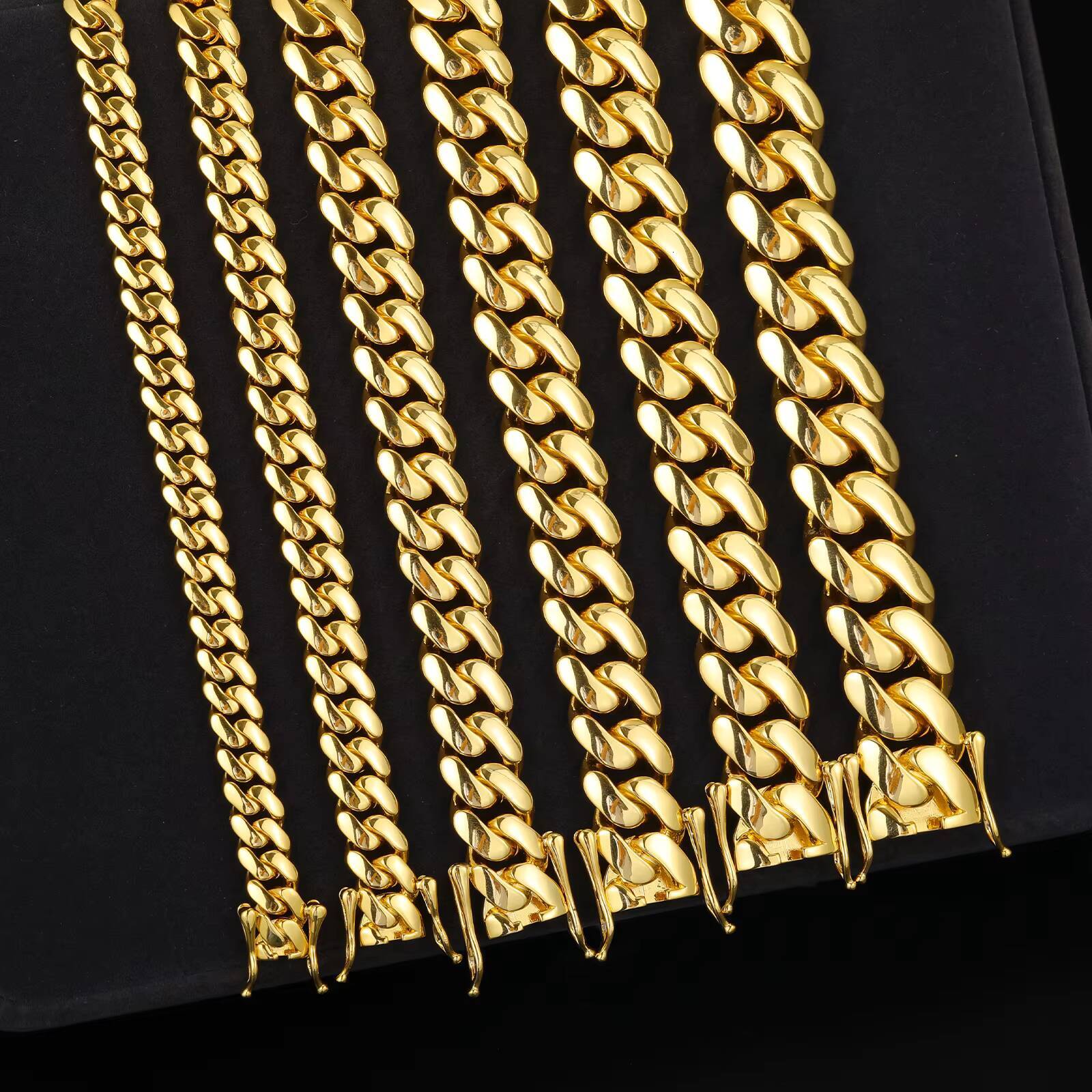 Multisize Cubana 10mm-25mm Hip Hop Jewelry Custom Filled Brass 14K 18K Gold Plated Clasp Miami Cuban Link Chain